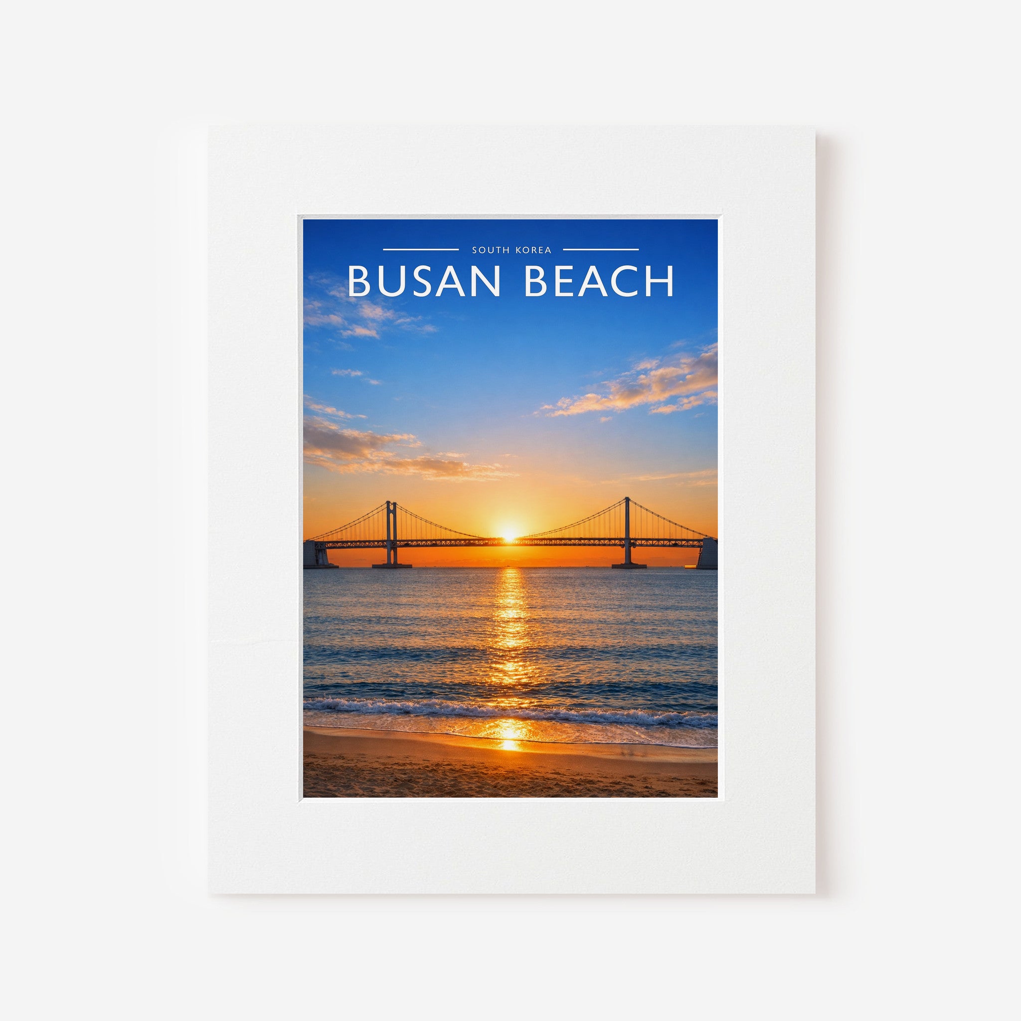 Busan Beach Travel Poster in a white mount
