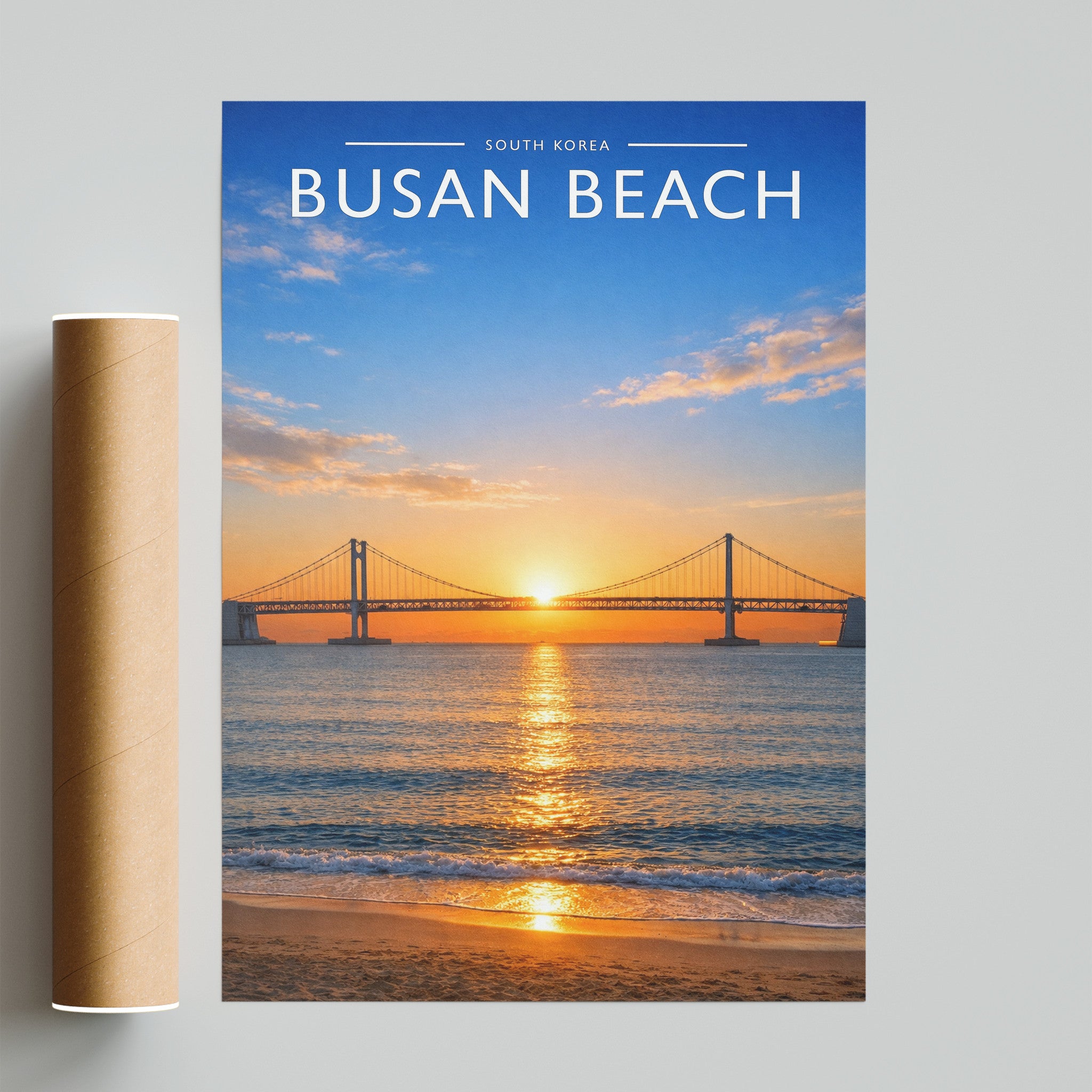 Busan Beach Travel Poster - fine art print with shipping tube