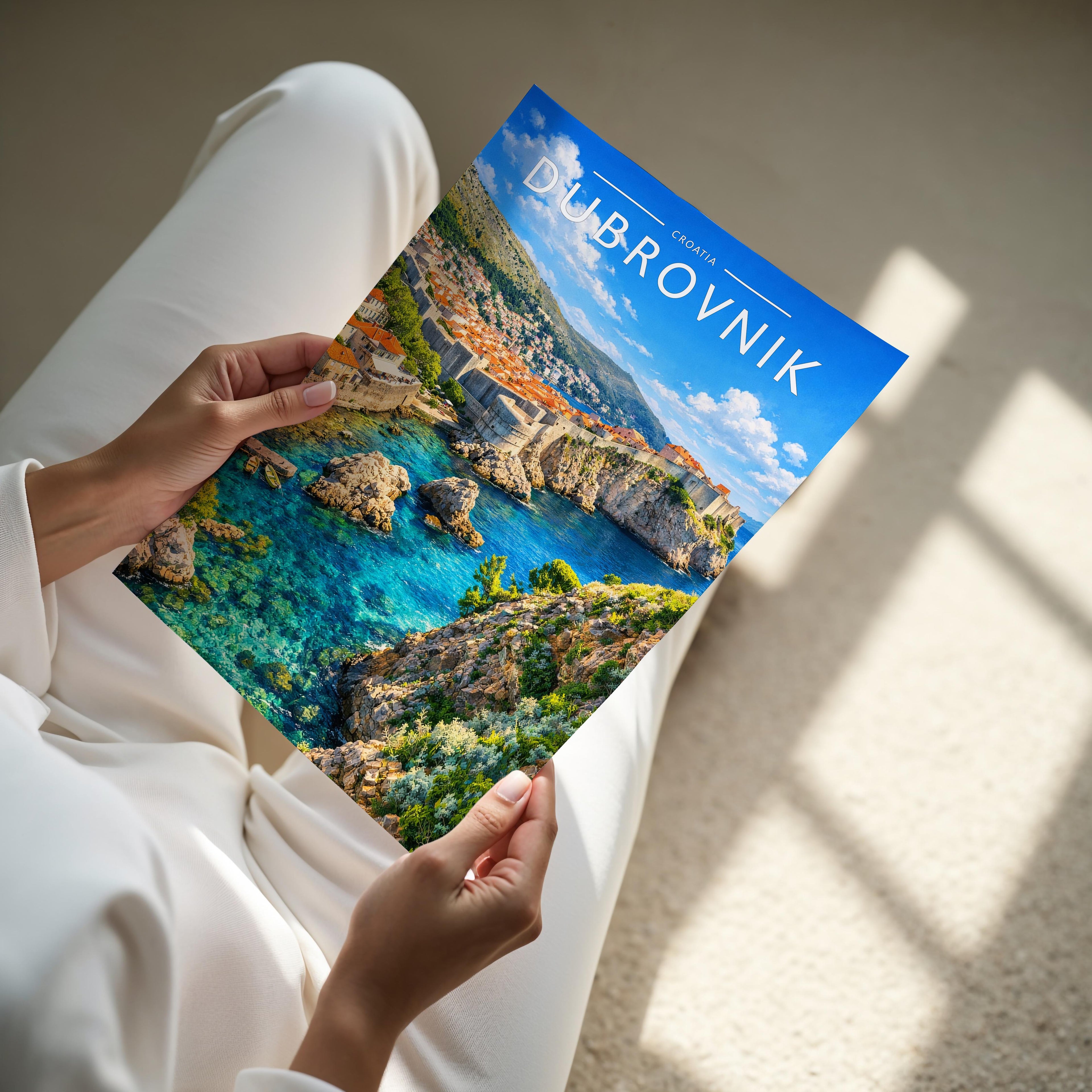 Dubrovnik Travel Poster - A4 print held in hand