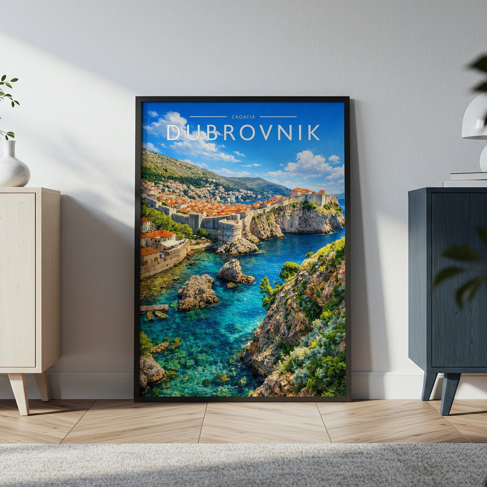 Dubrovnik Travel Poster in a black frame