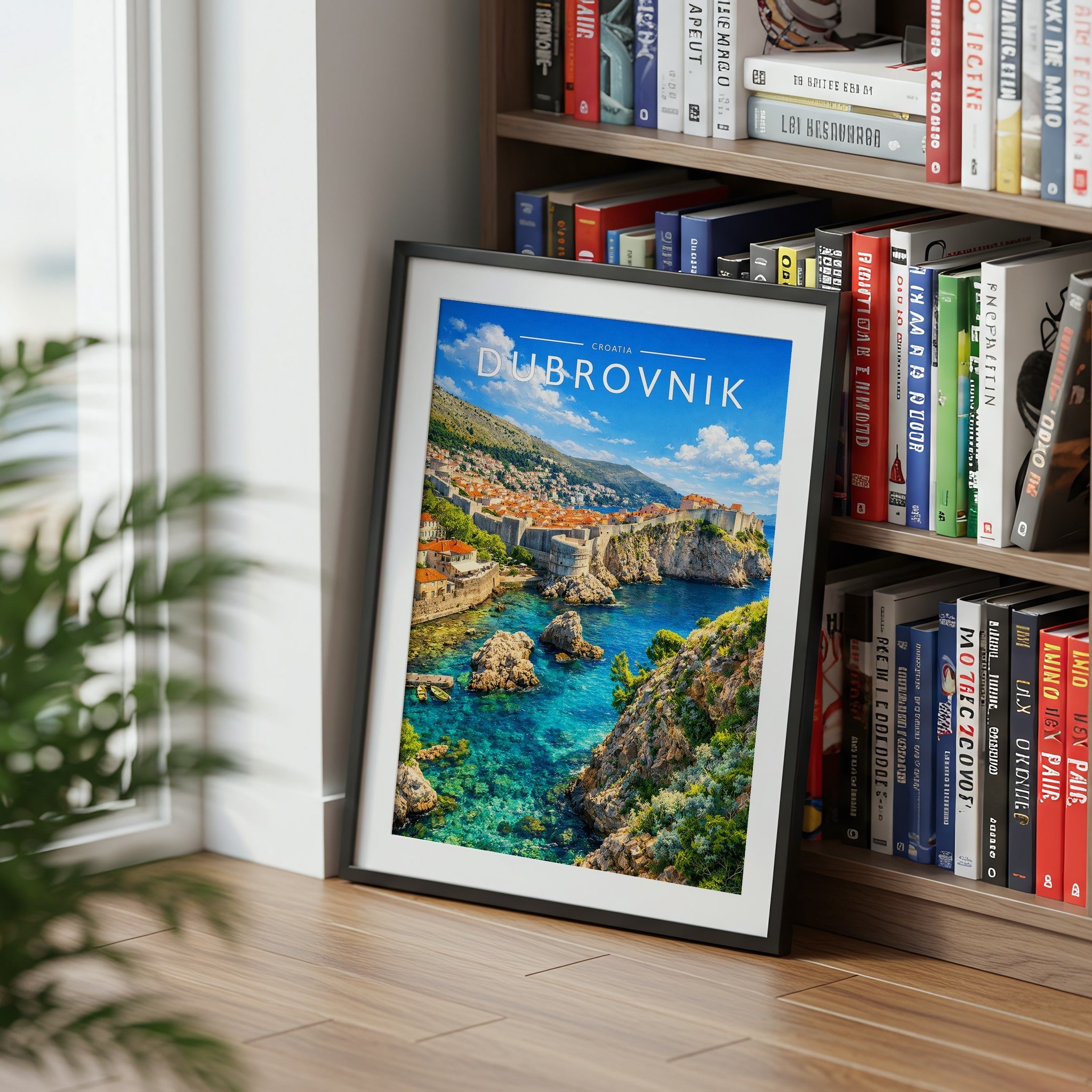 Dubrovnik Travel Poster mounted in a black frame