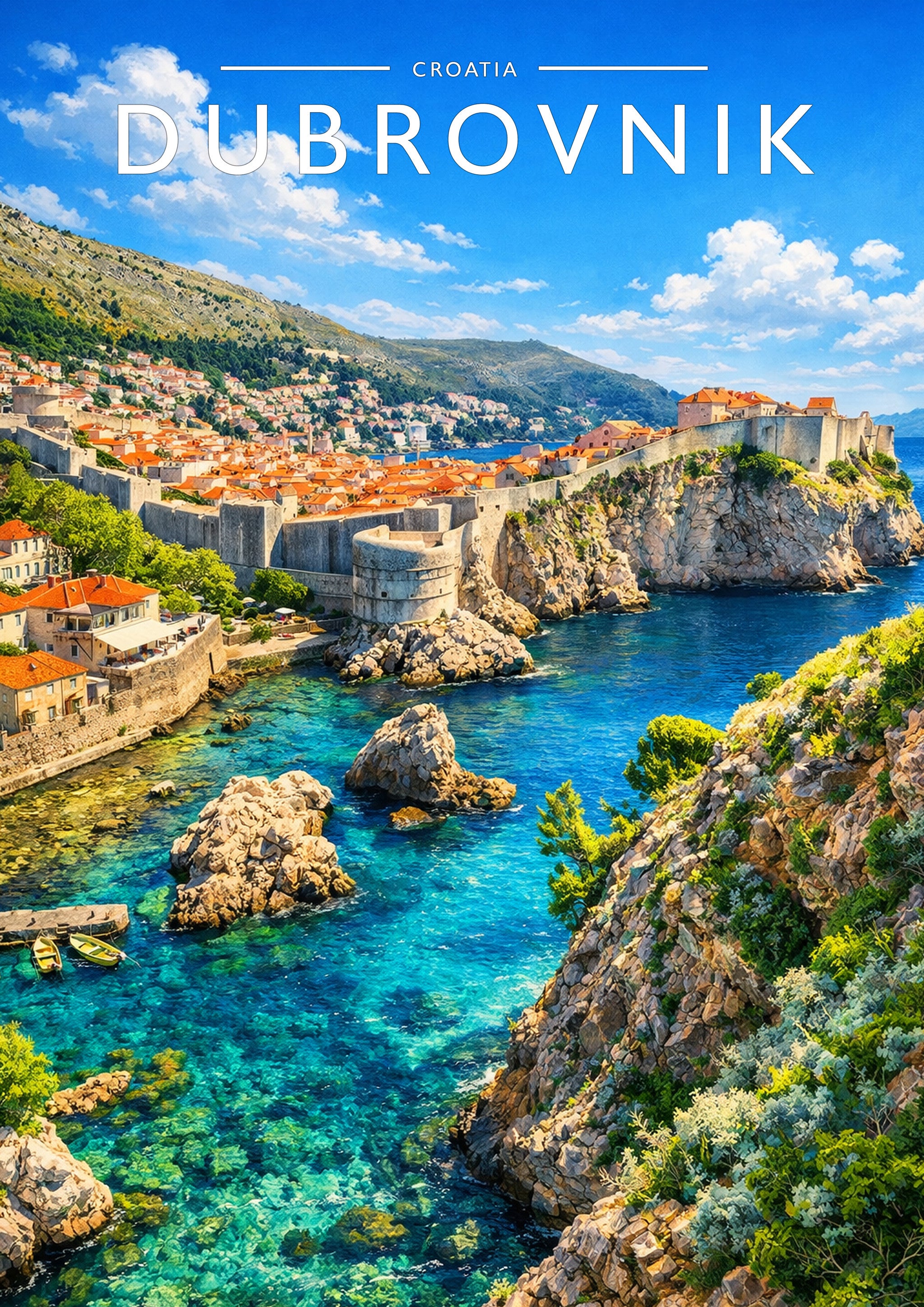 Dubrovnik Travel Poster - A4 travel poster print