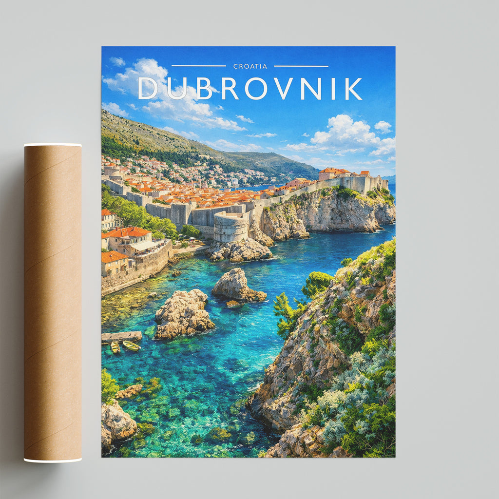 Dubrovnik Travel Poster - fine art print with shipping tube