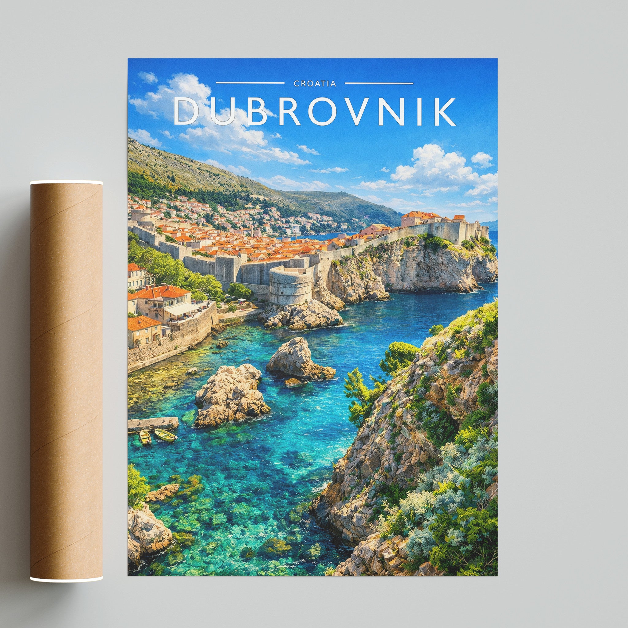 Dubrovnik Travel Poster - fine art print with shipping tube