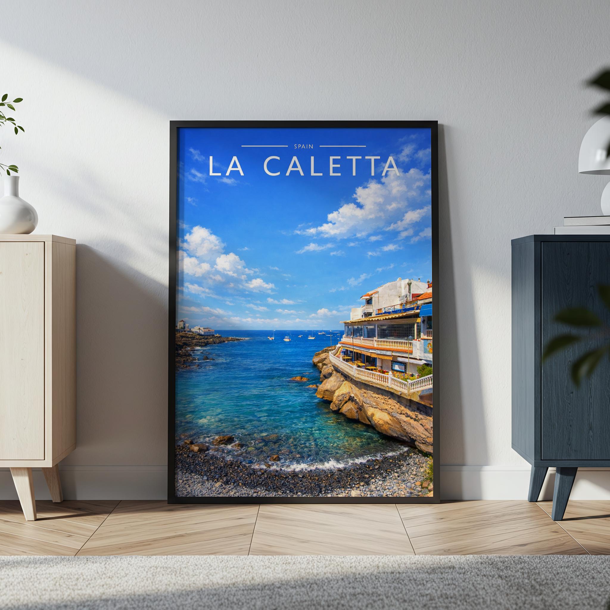 La Caletta Travel Poster in a black frame
