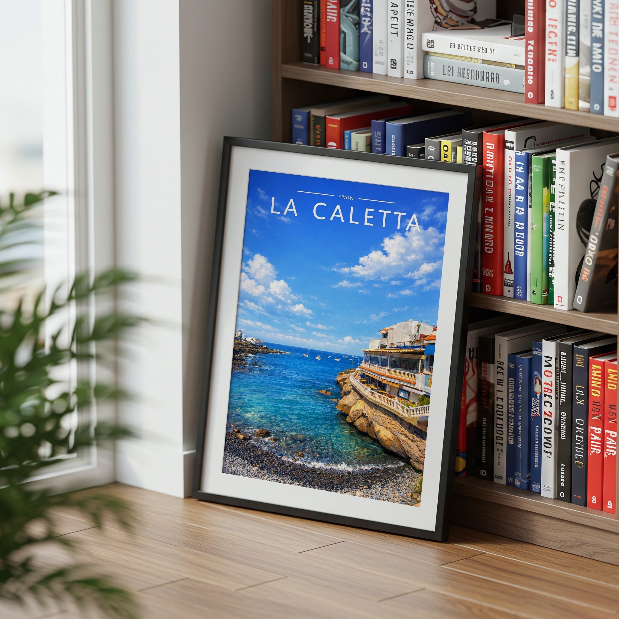 La Caletta Travel Poster mounted in a black frame