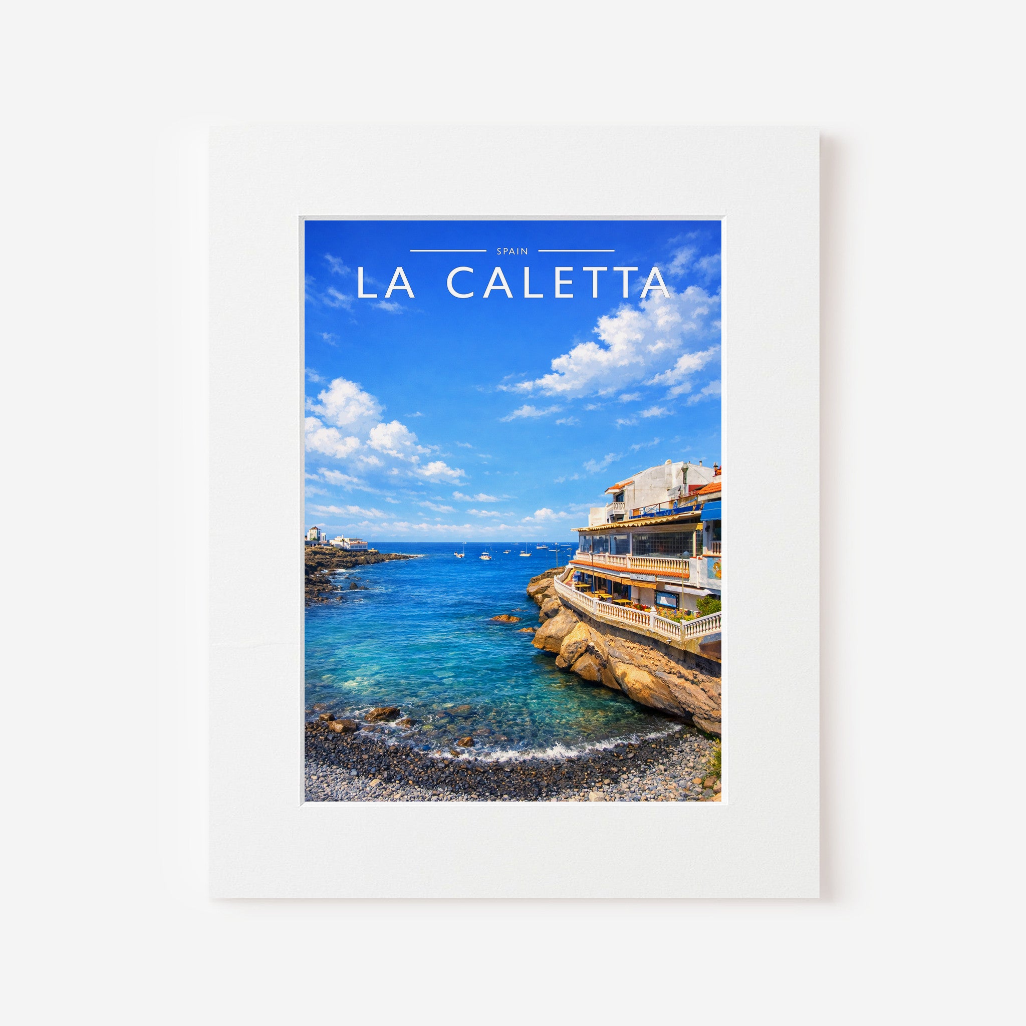 La Caletta Travel Poster in a white mount
