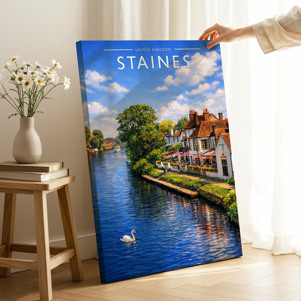 Staines Travel Poster as a gallery-wrapped canvas
