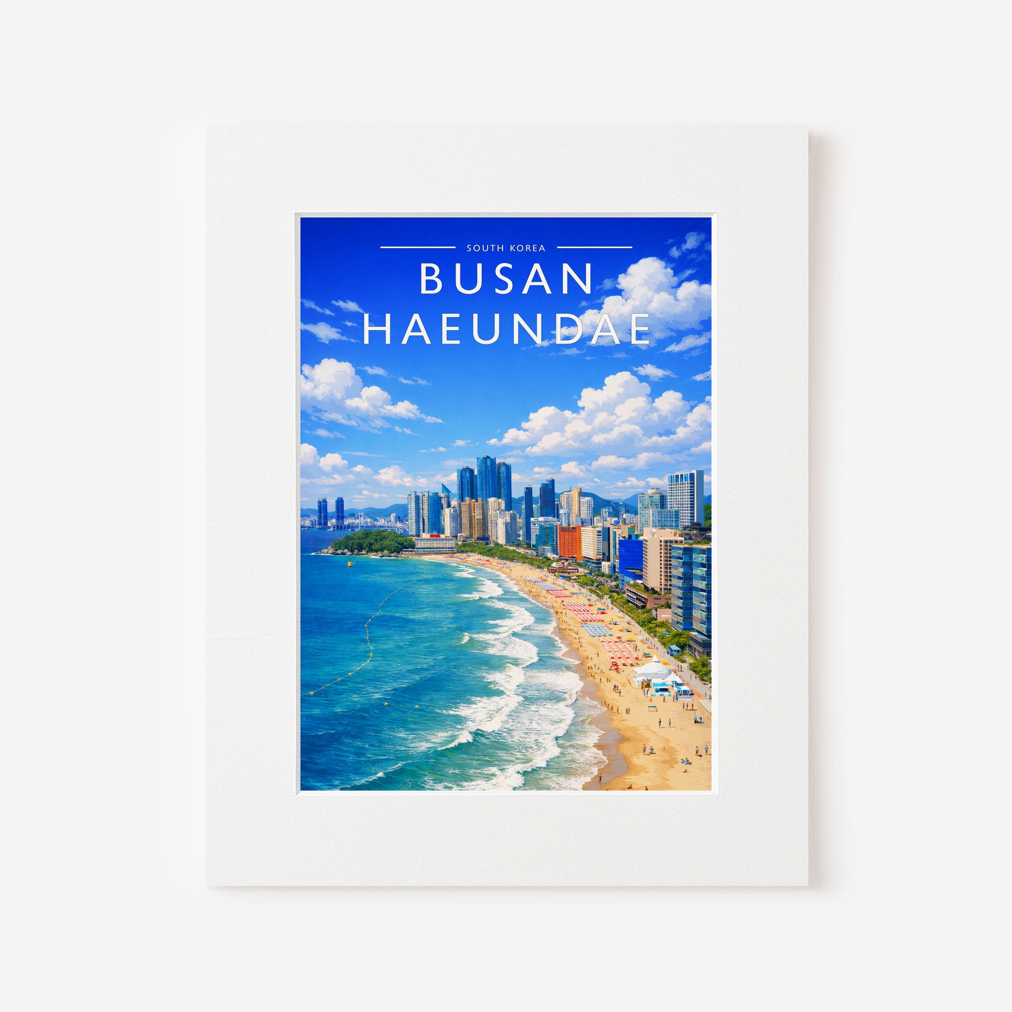 Busan Haeundae Travel Poster in a white mount