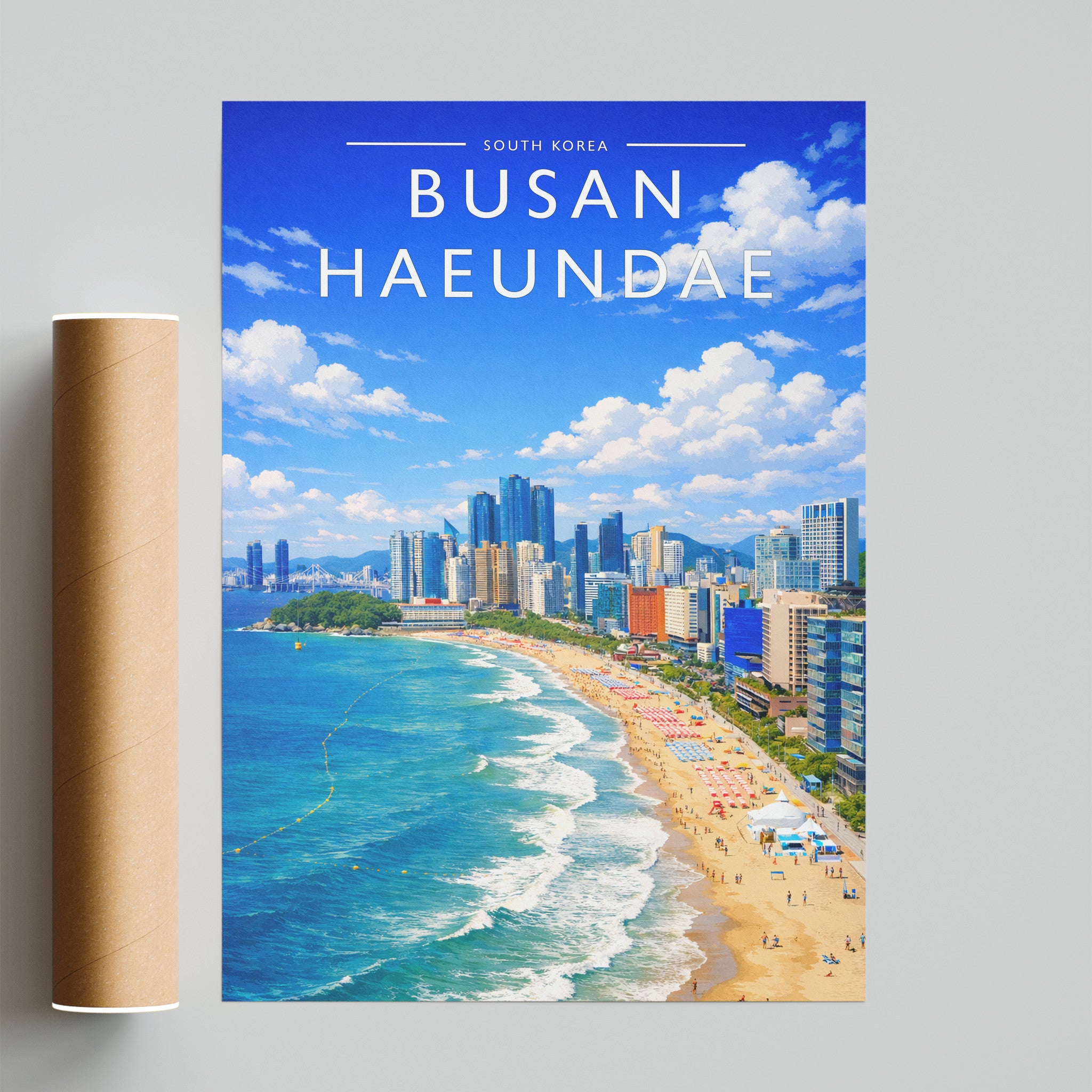 Busan Haeundae Travel Poster - fine art print with shipping tube