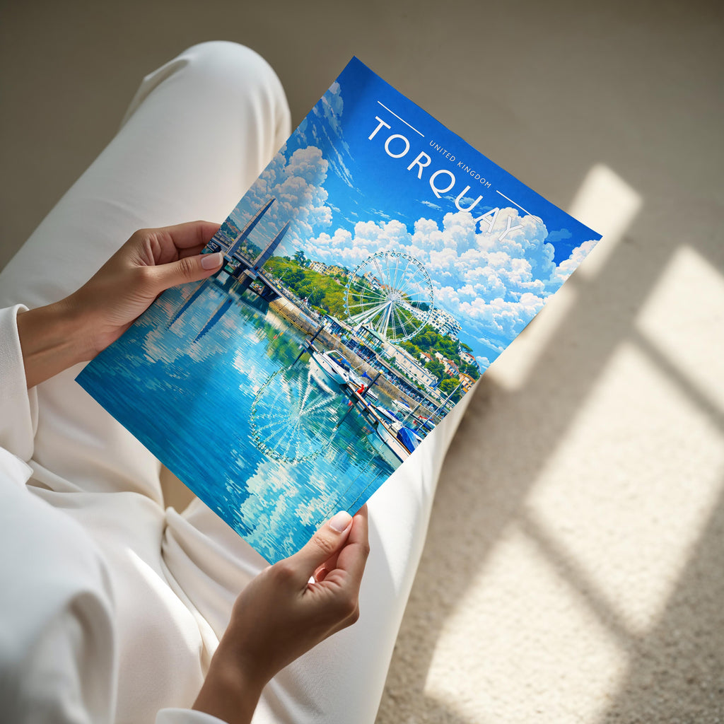 Torquay Travel Poster - A4 print held in hand