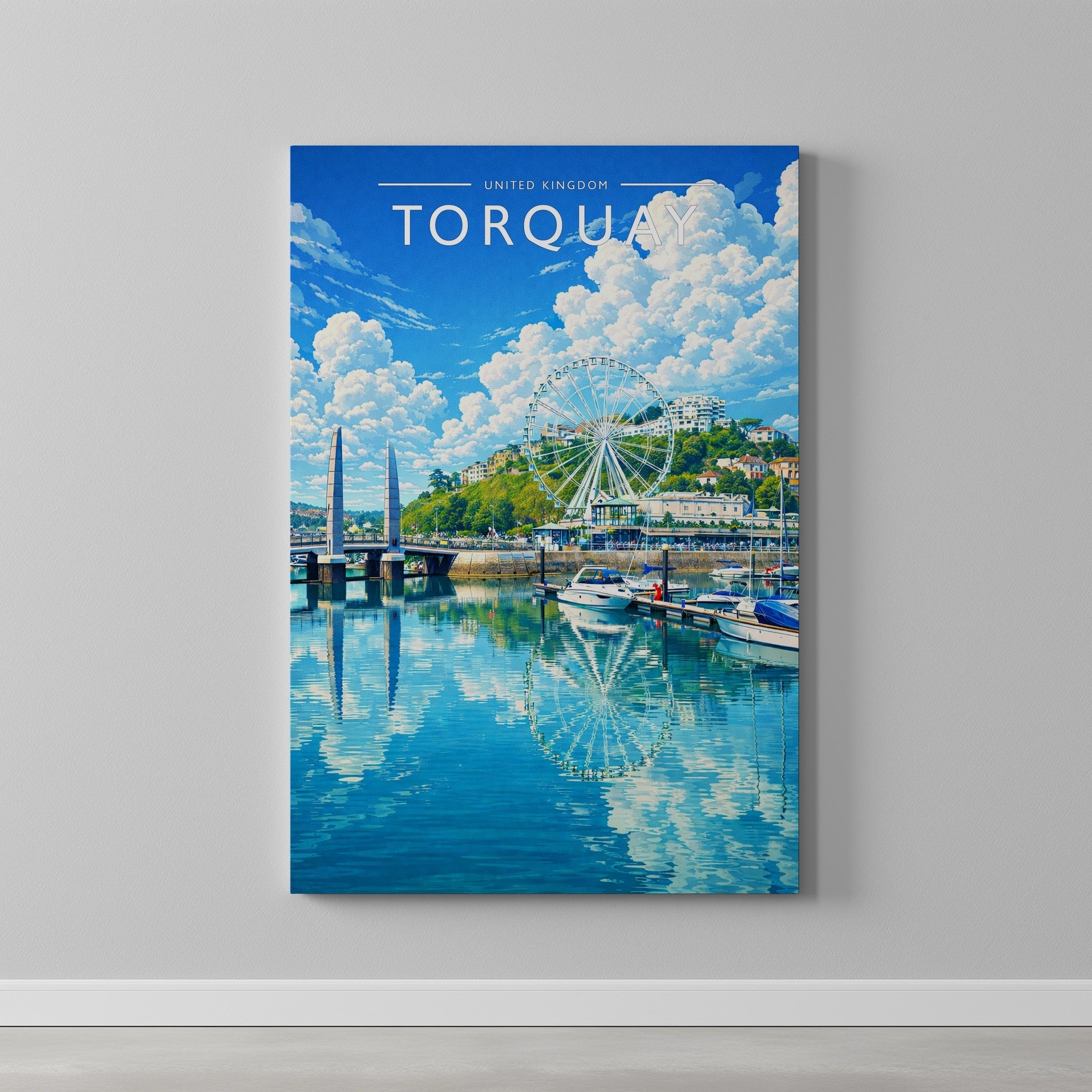 Torquay Travel Poster as a gallery-wrapped canvas on a plain wall