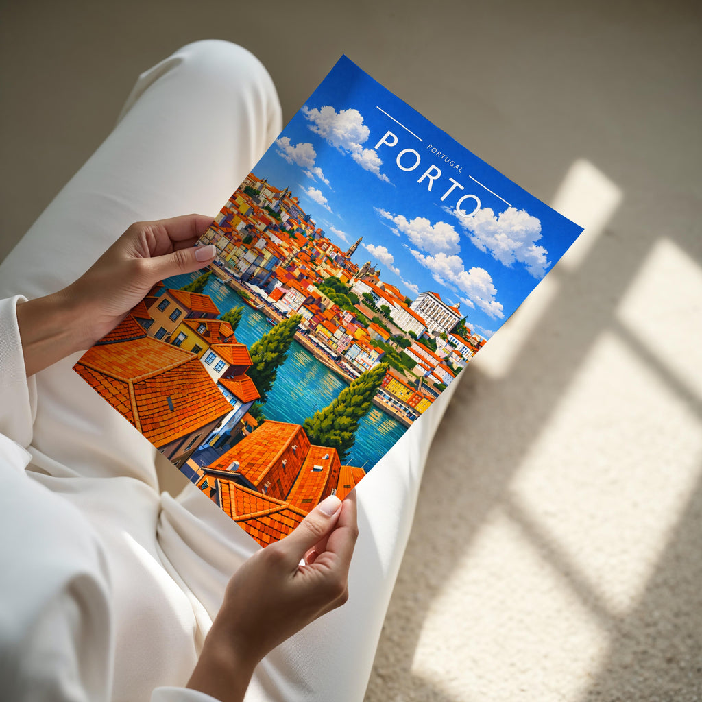 Porto Travel Poster - A4 print held in hand