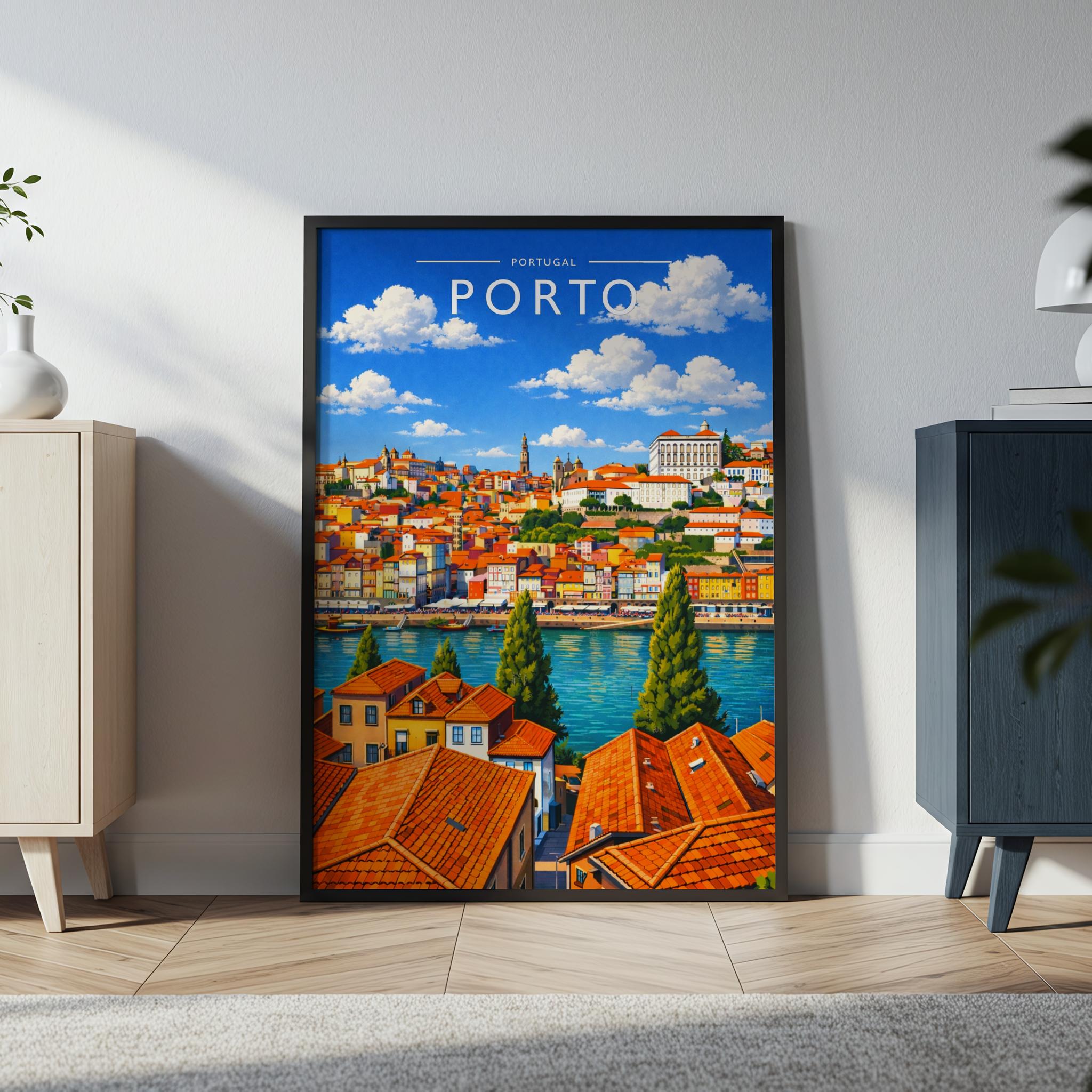 Porto Travel Poster in a black frame
