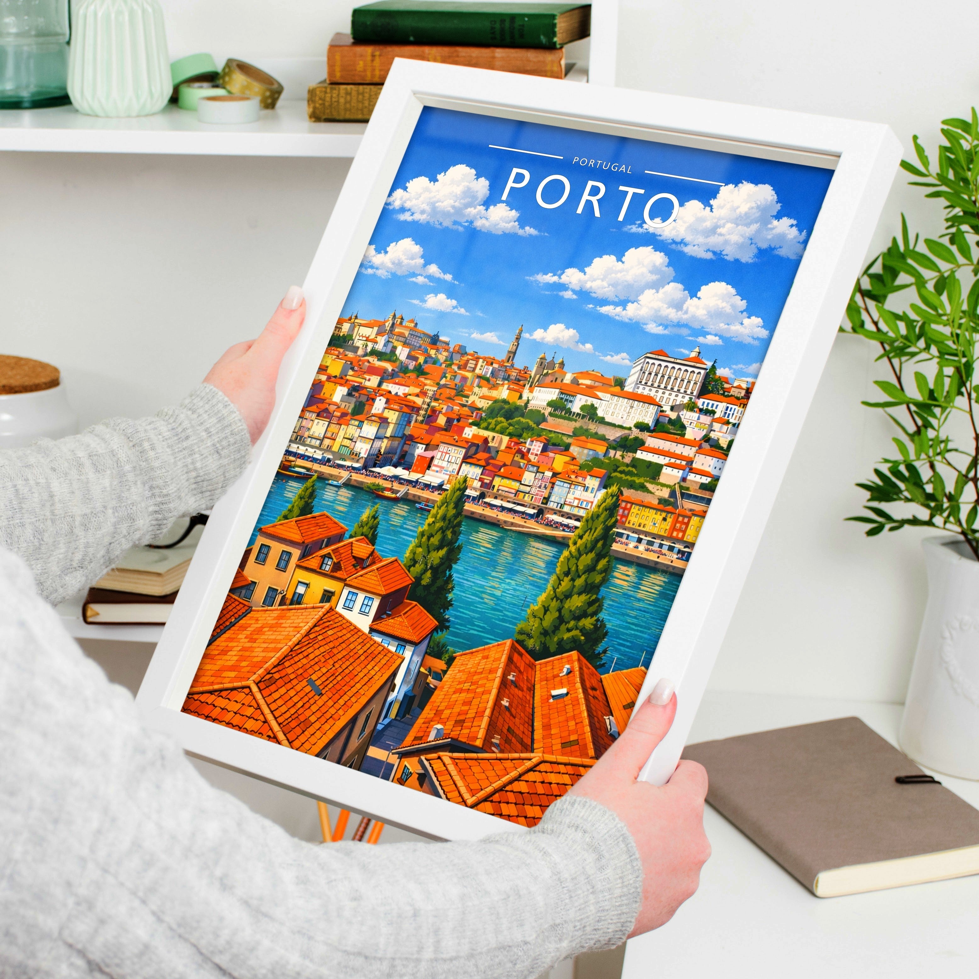 Porto Travel Poster held in a white frame