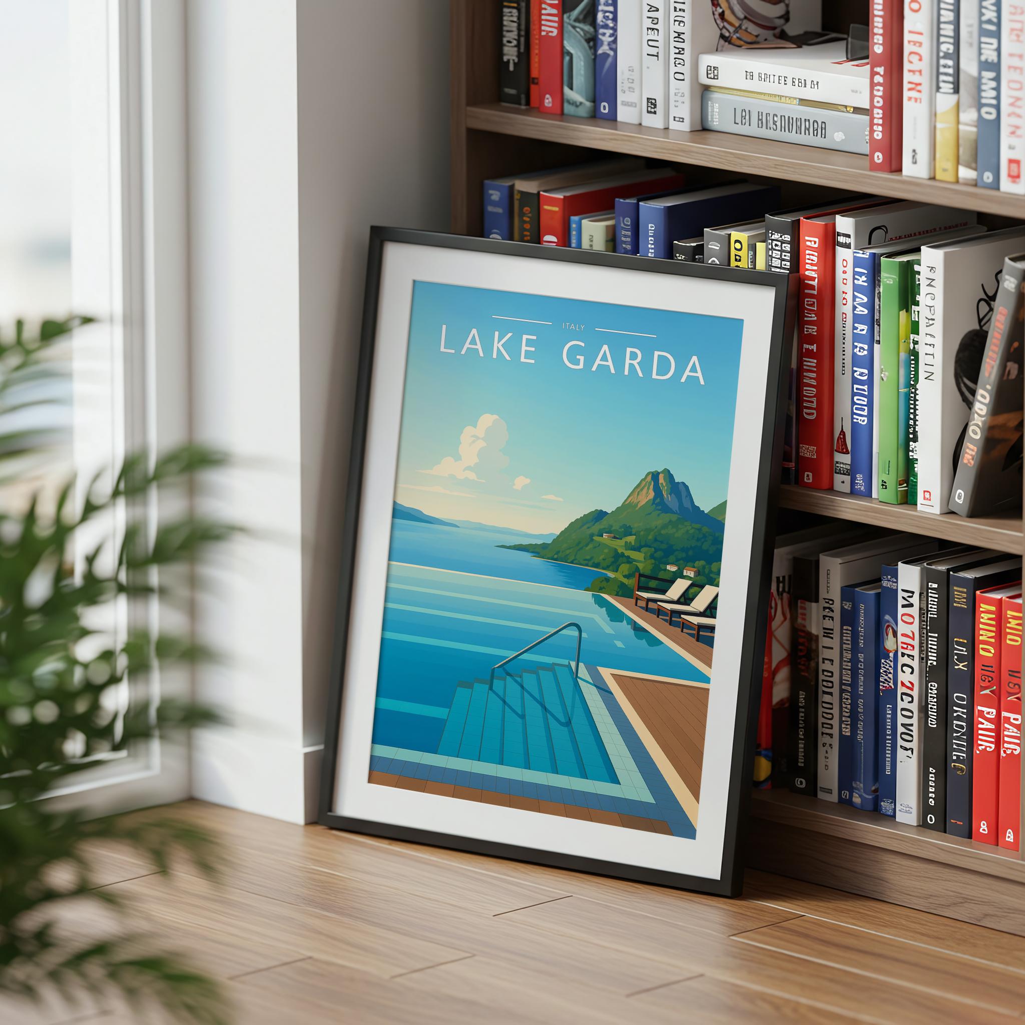 Lake Garda Travel Poster mounted in a black frame