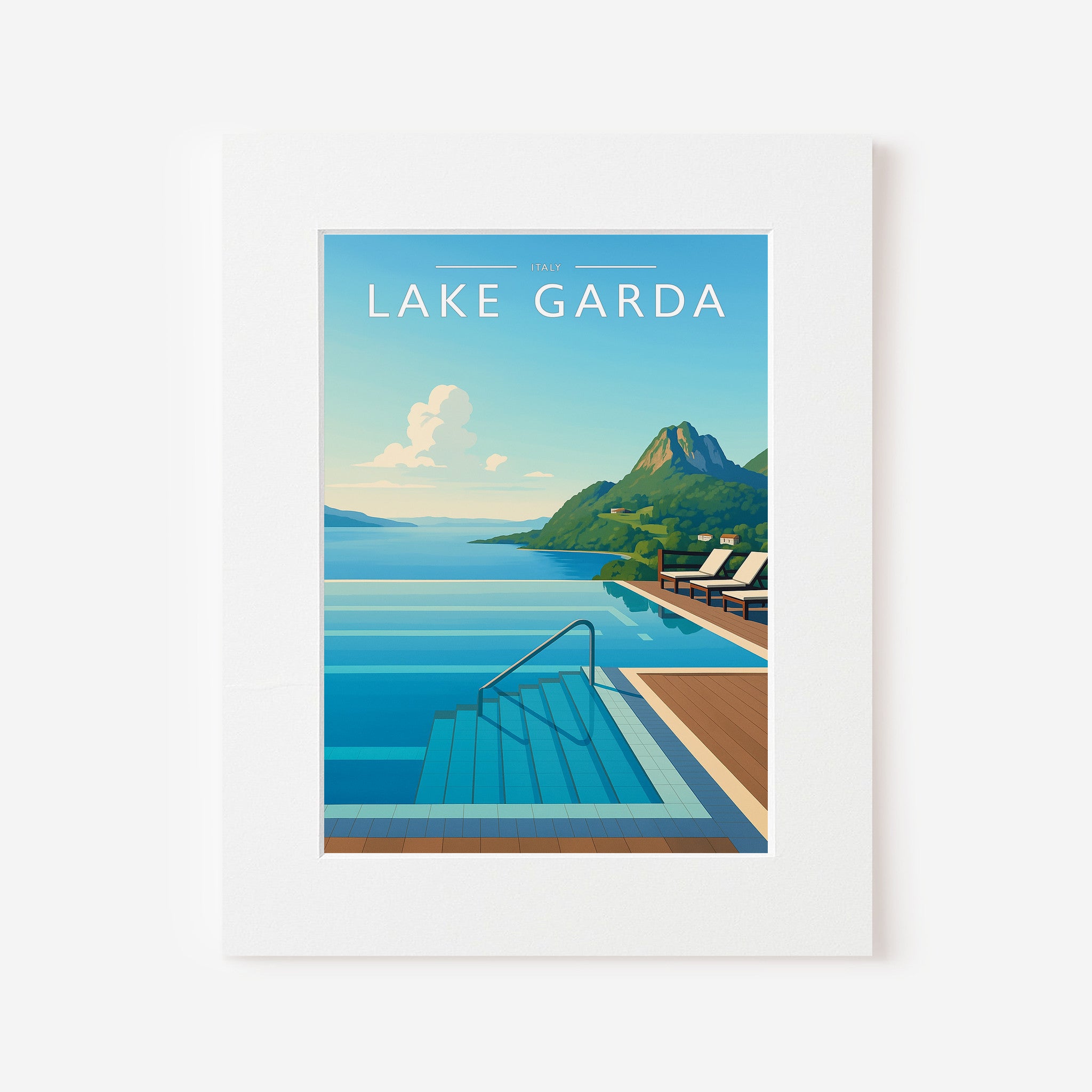 Lake Garda Travel Poster in a white mount