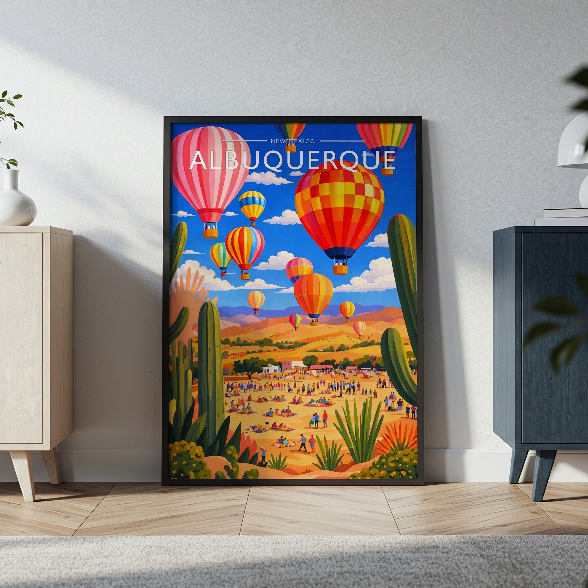 Albuquerque Travel Poster in a black frame