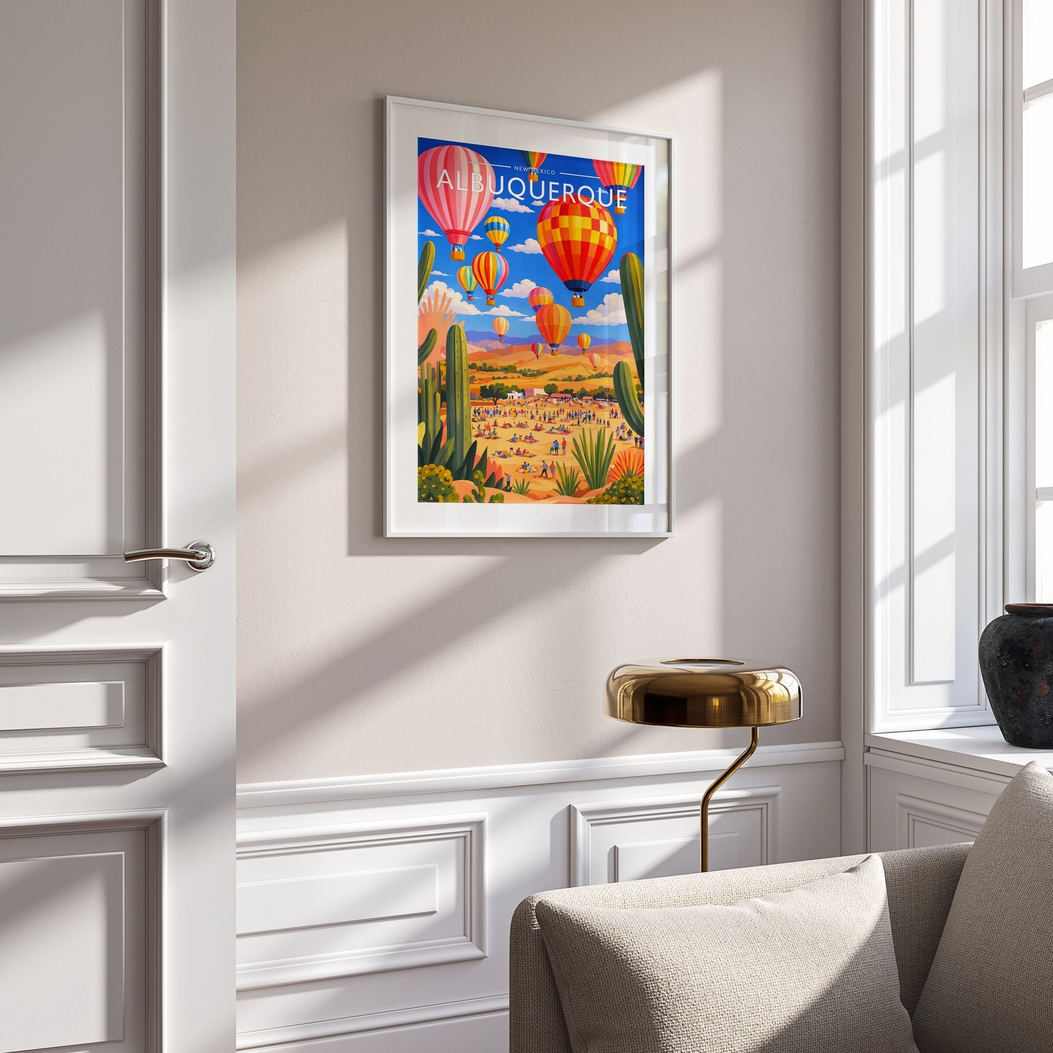 Albuquerque Travel Poster mounted in a white frame
