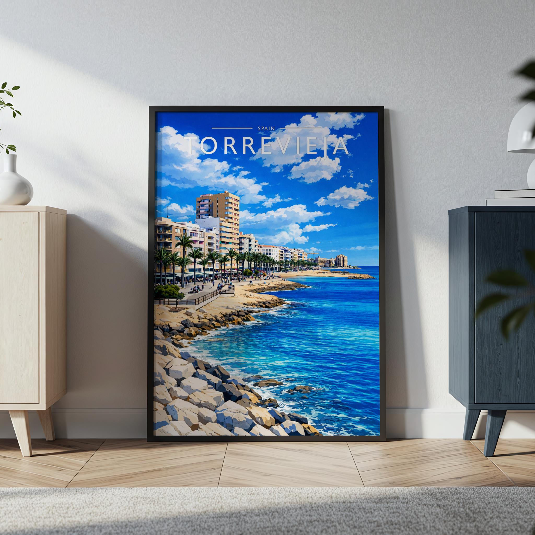 Torrevieja Travel Poster in a black frame