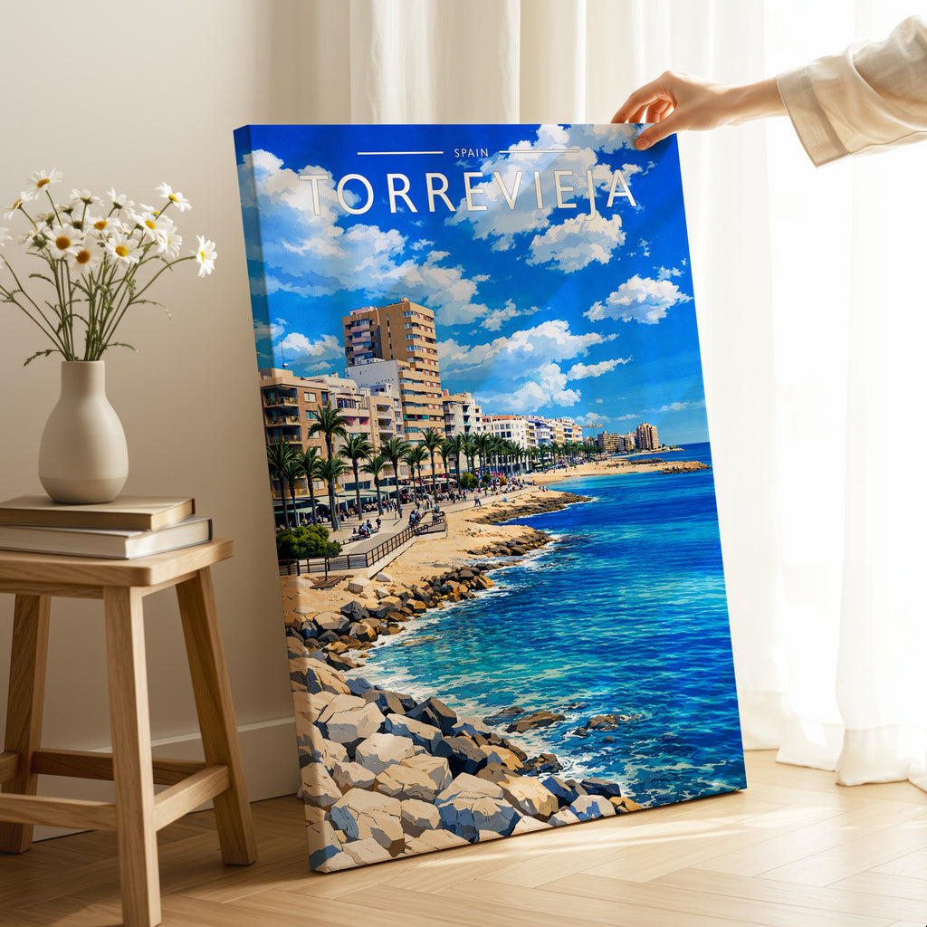 Torrevieja Travel Poster as a gallery-wrapped canvas