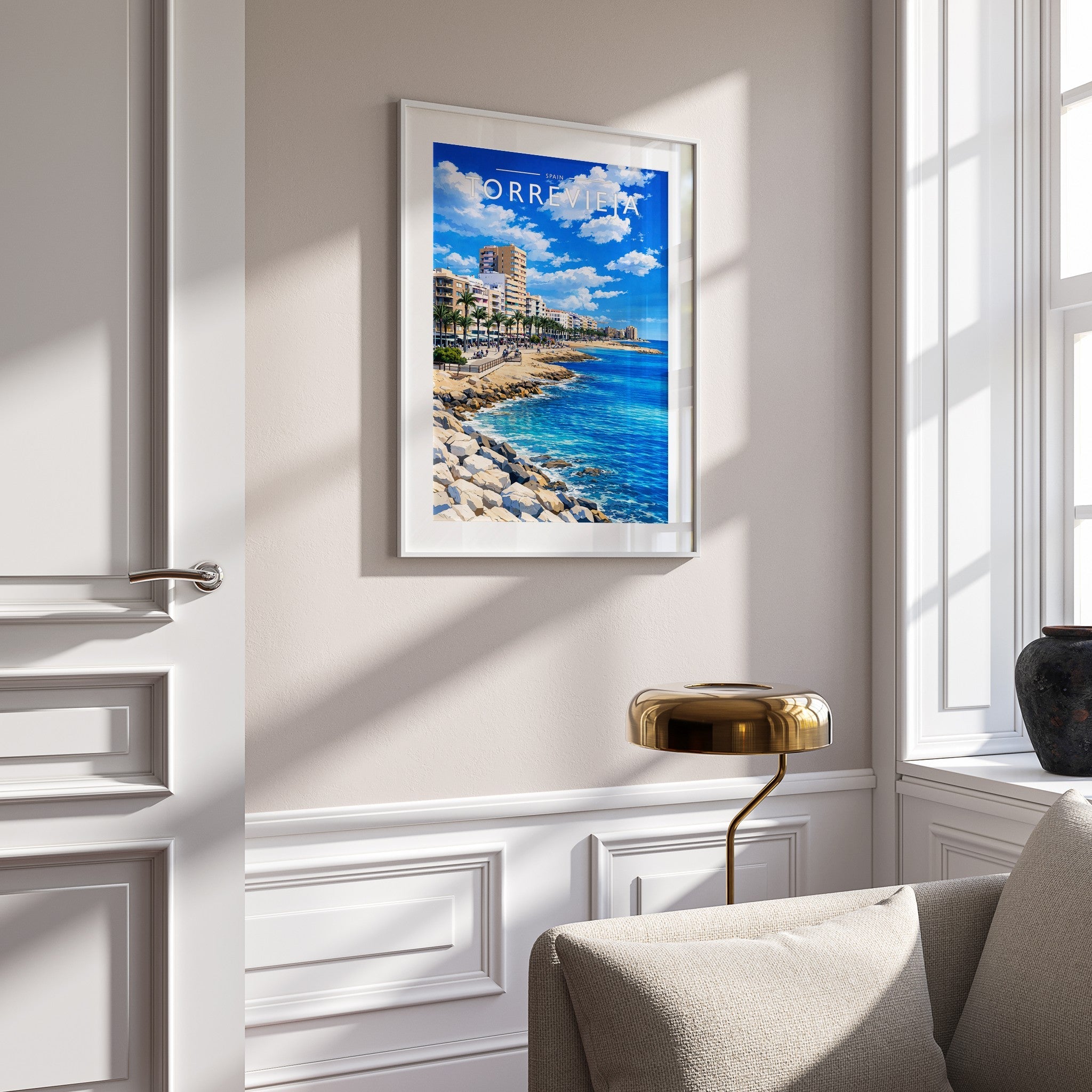 Torrevieja Travel Poster mounted in a white frame