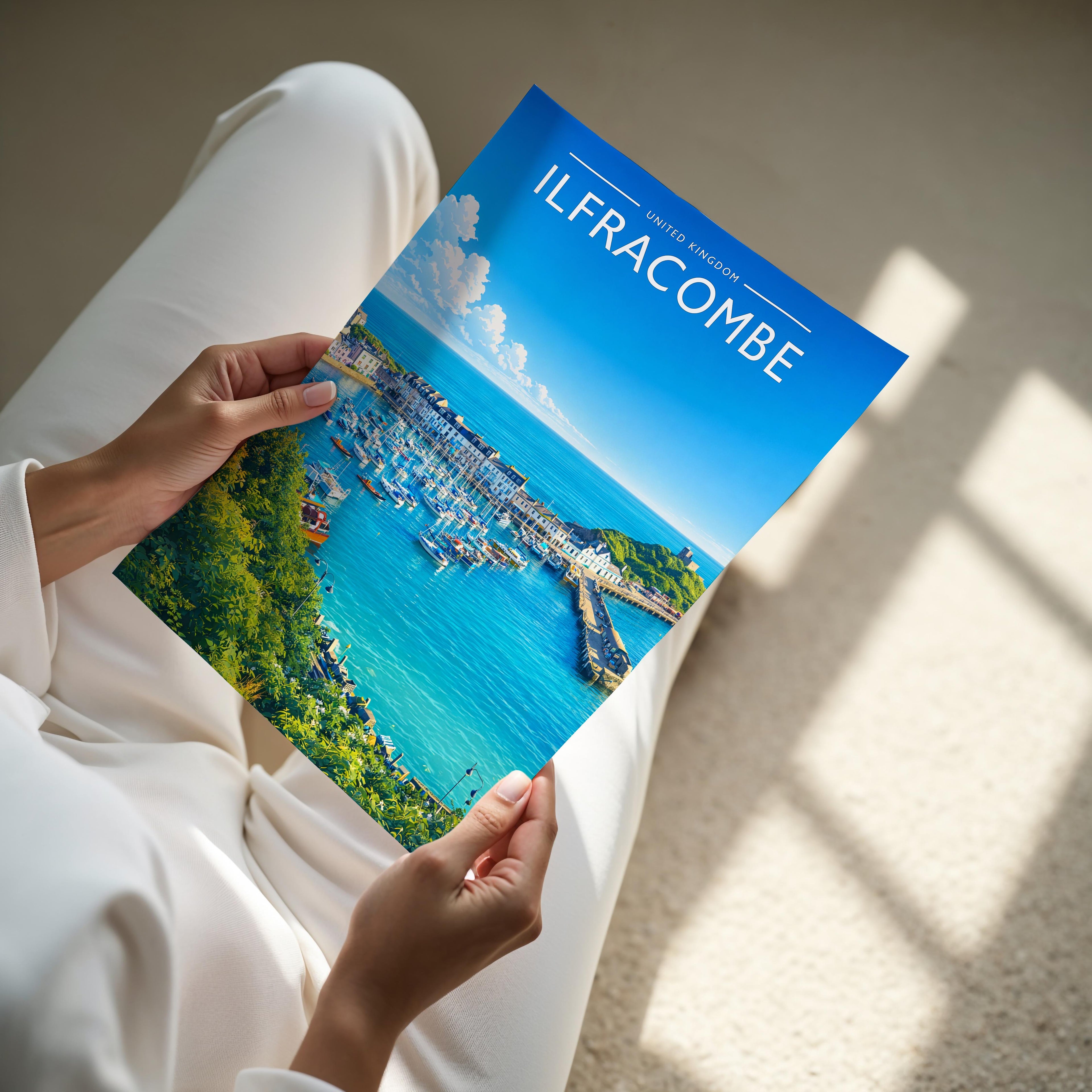 Ilfracombe Travel Poster - A4 print held in hand