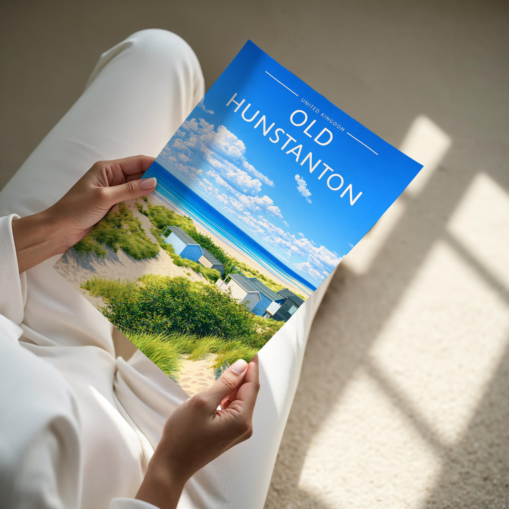 Old Hunstanton Travel Poster - A4 print held in hand