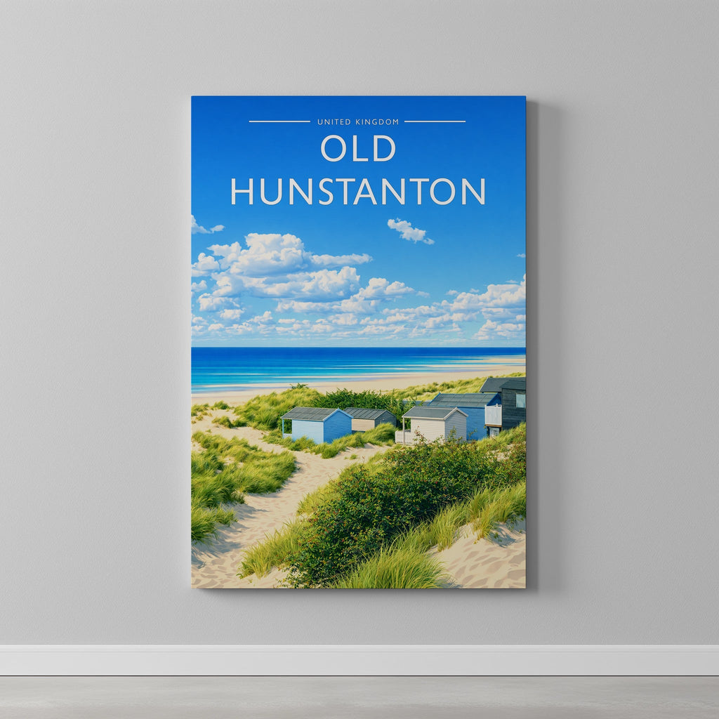 Old Hunstanton Travel Poster as a gallery-wrapped canvas on a plain wall