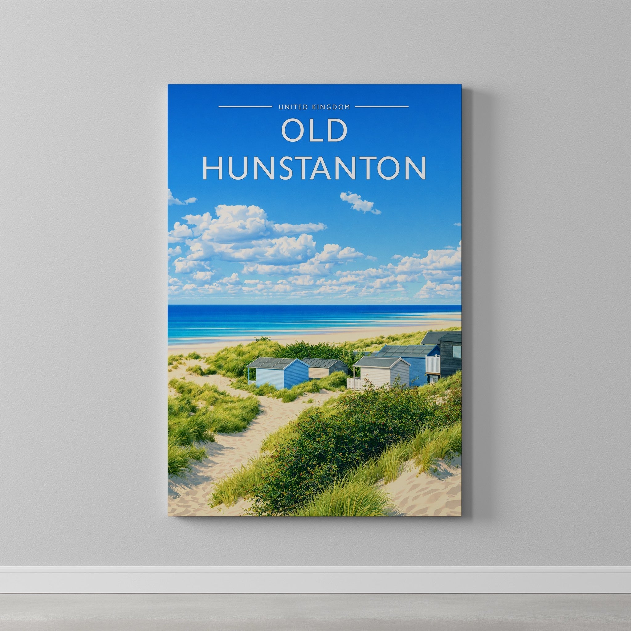 Old Hunstanton Travel Poster as a gallery-wrapped canvas on a plain wall