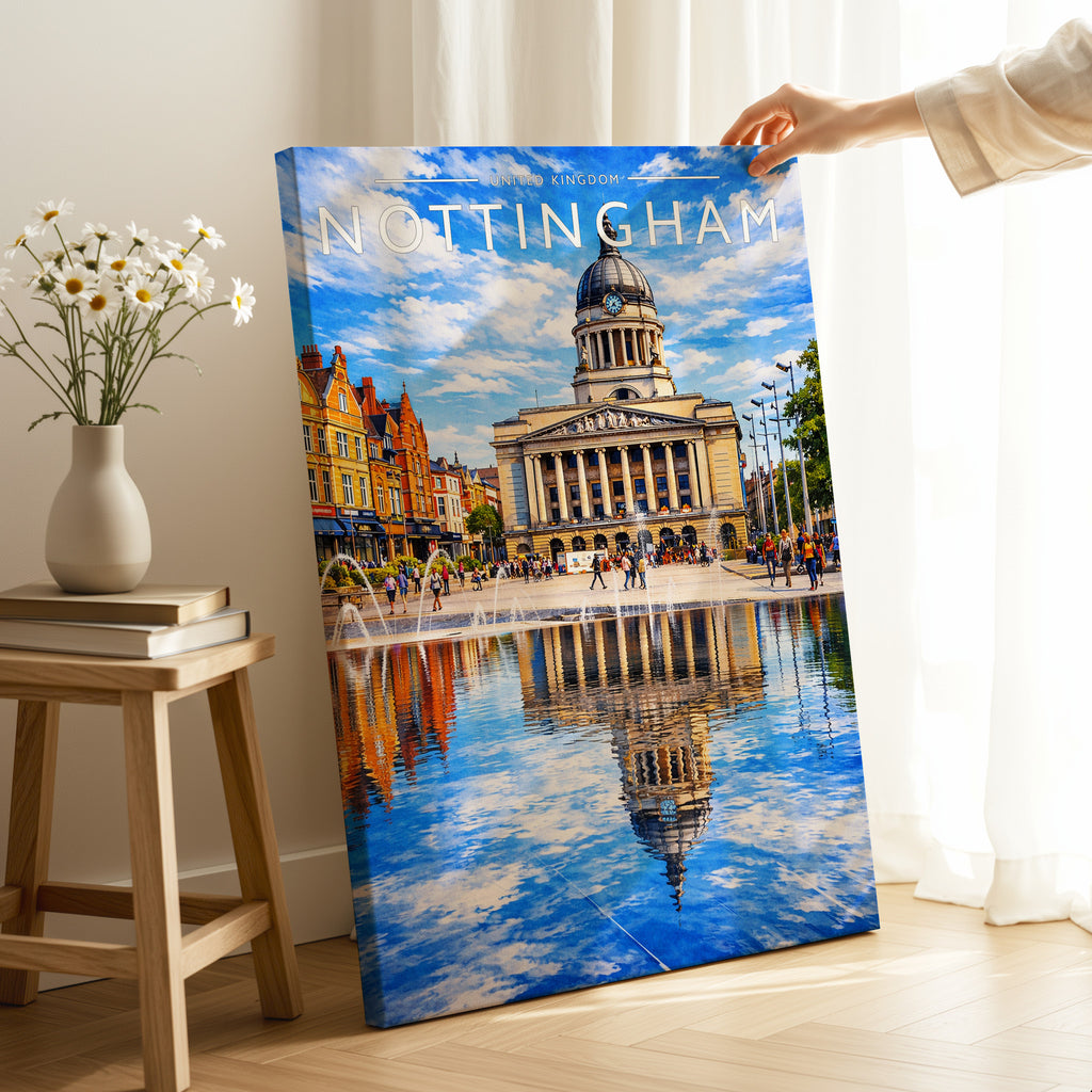 Nottingham #2 Travel Poster as a gallery-wrapped canvas