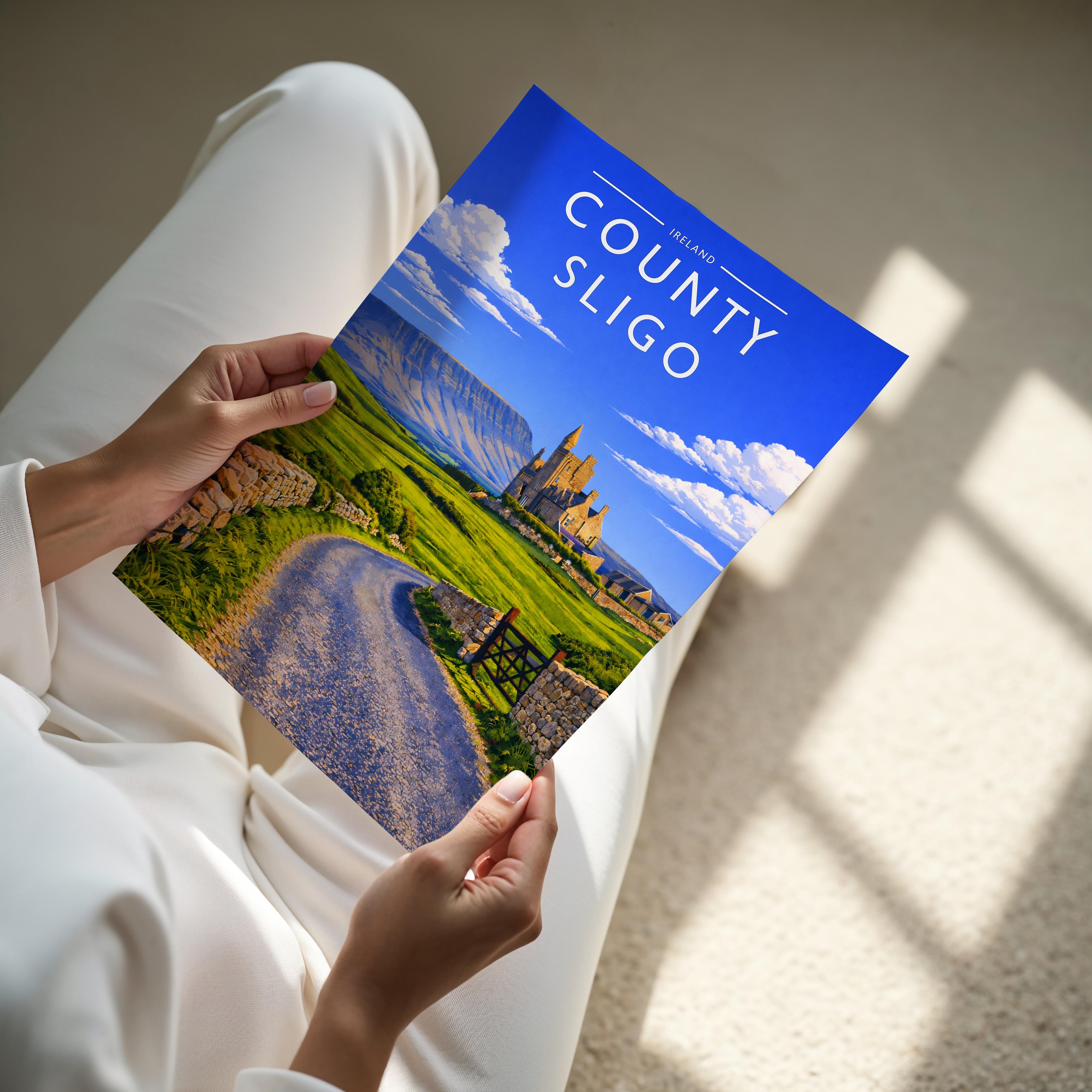 County Sligo Travel Poster - A4 print held in hand