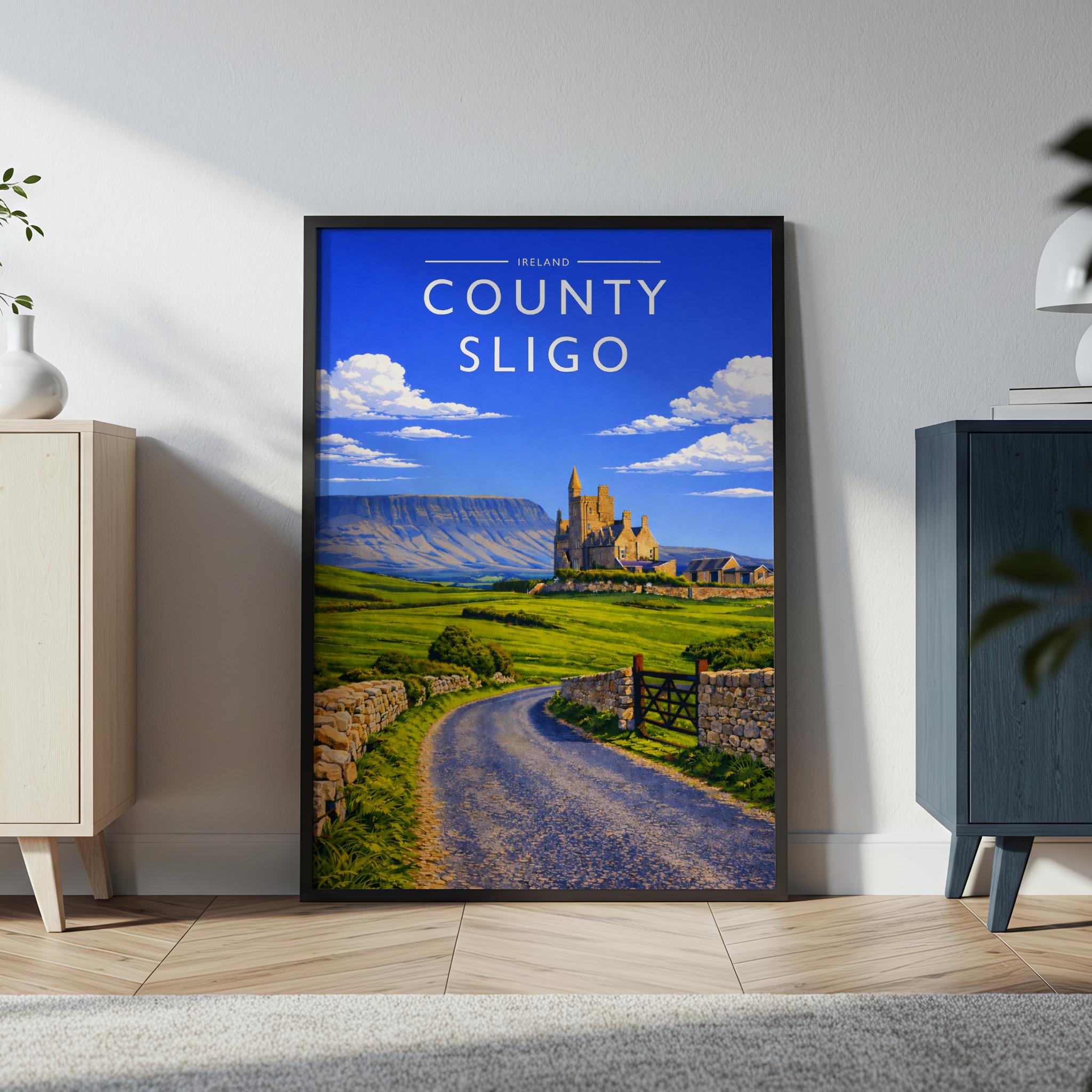 County Sligo Travel Poster in a black frame