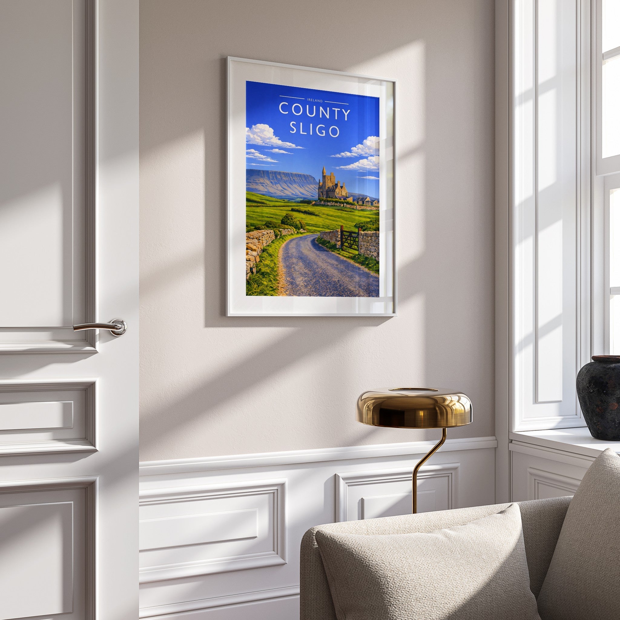 County Sligo Travel Poster mounted in a white frame