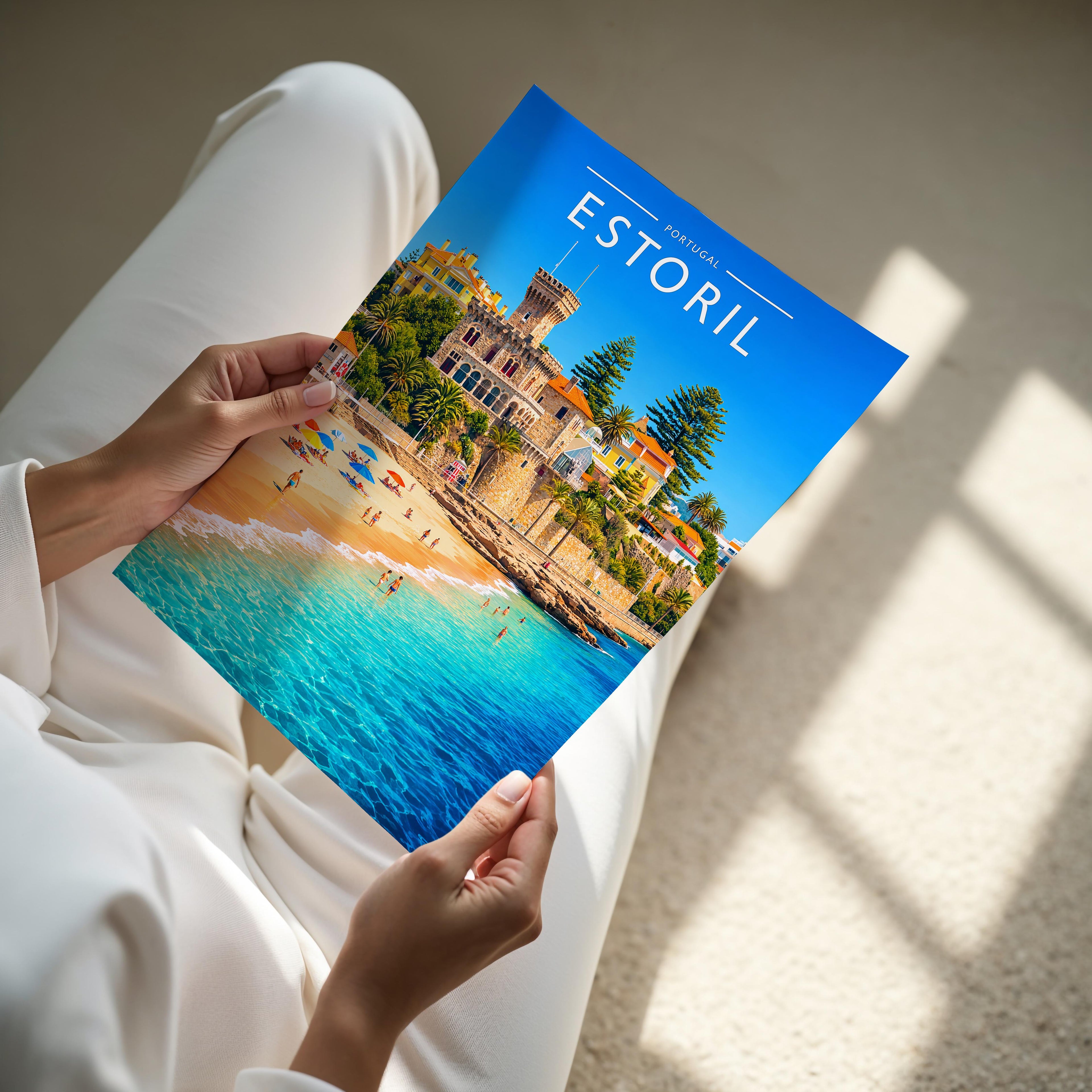 Estoril Travel Poster - A4 print held in hand