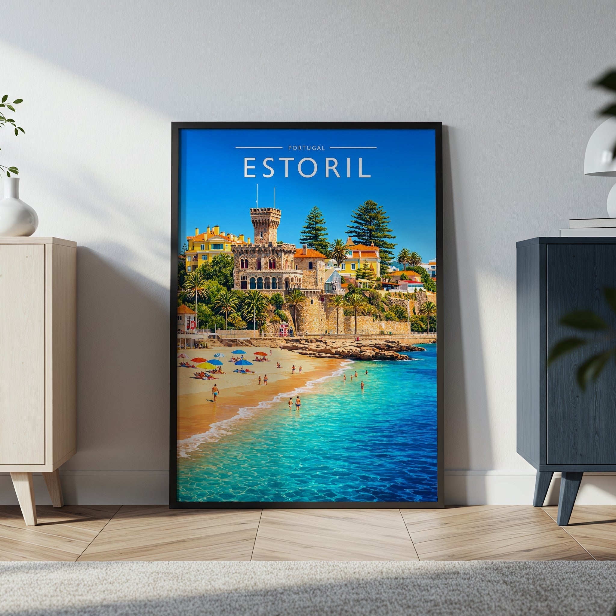 Estoril Travel Poster in a black frame