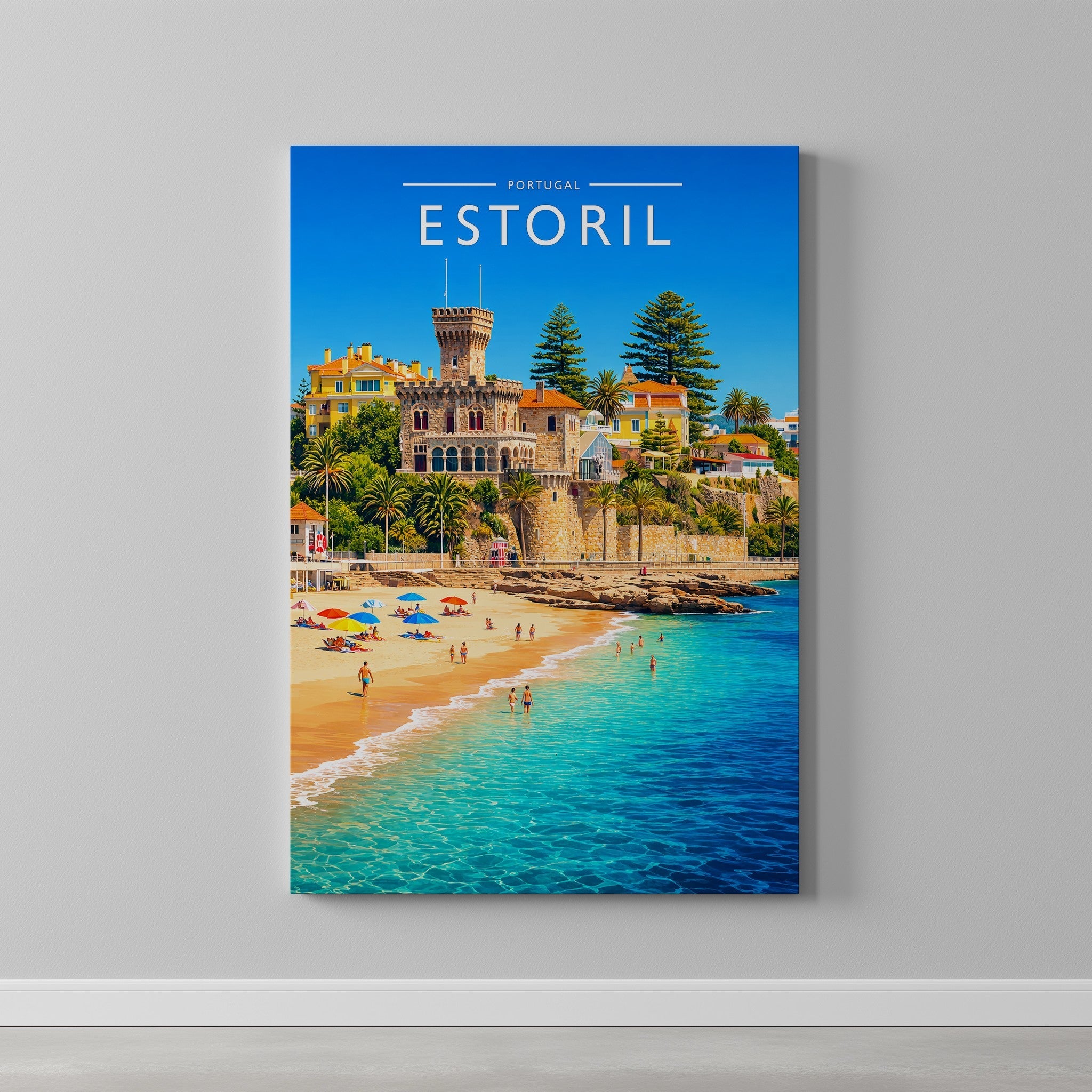 Estoril Travel Poster as a gallery-wrapped canvas on a plain wall