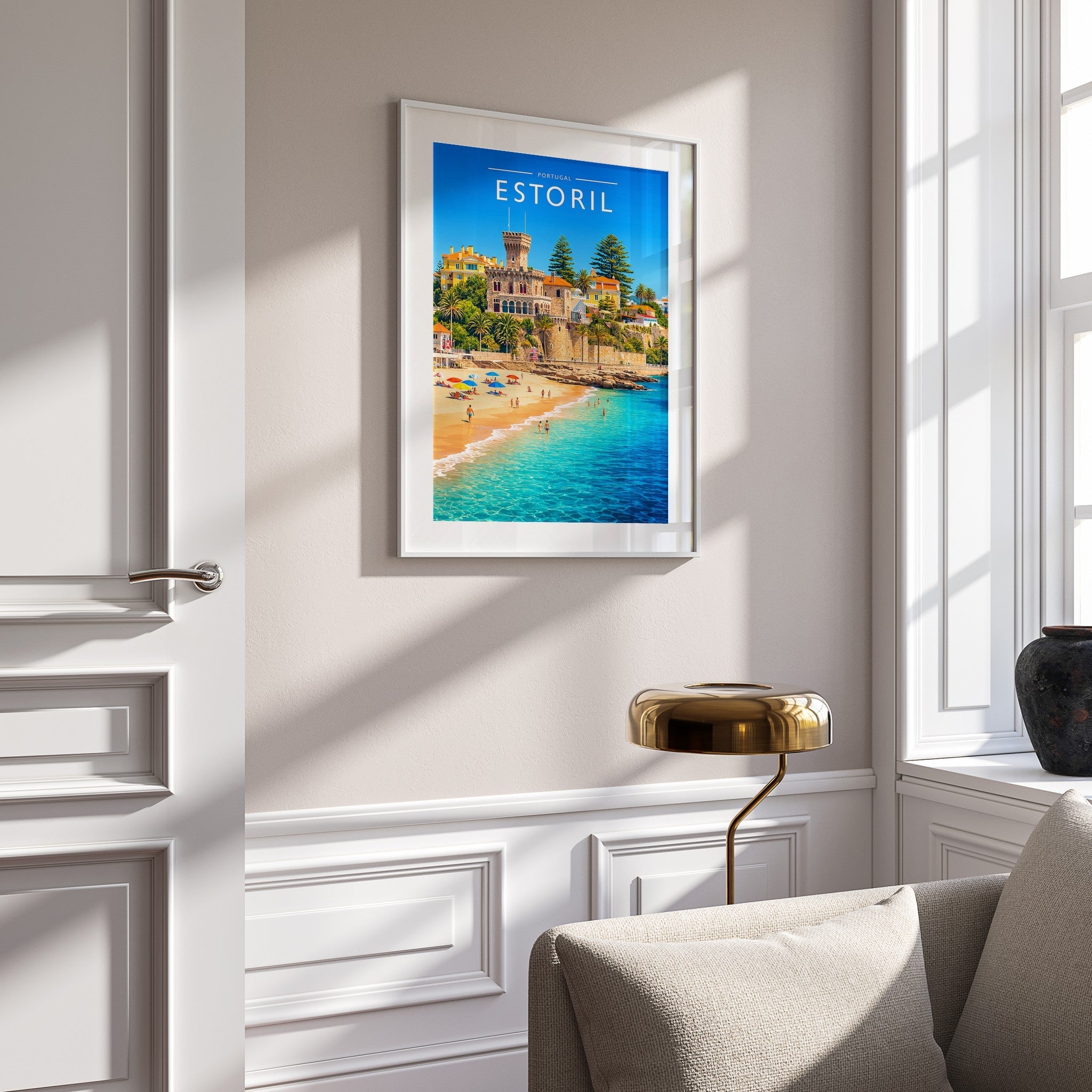 Estoril Travel Poster mounted in a white frame