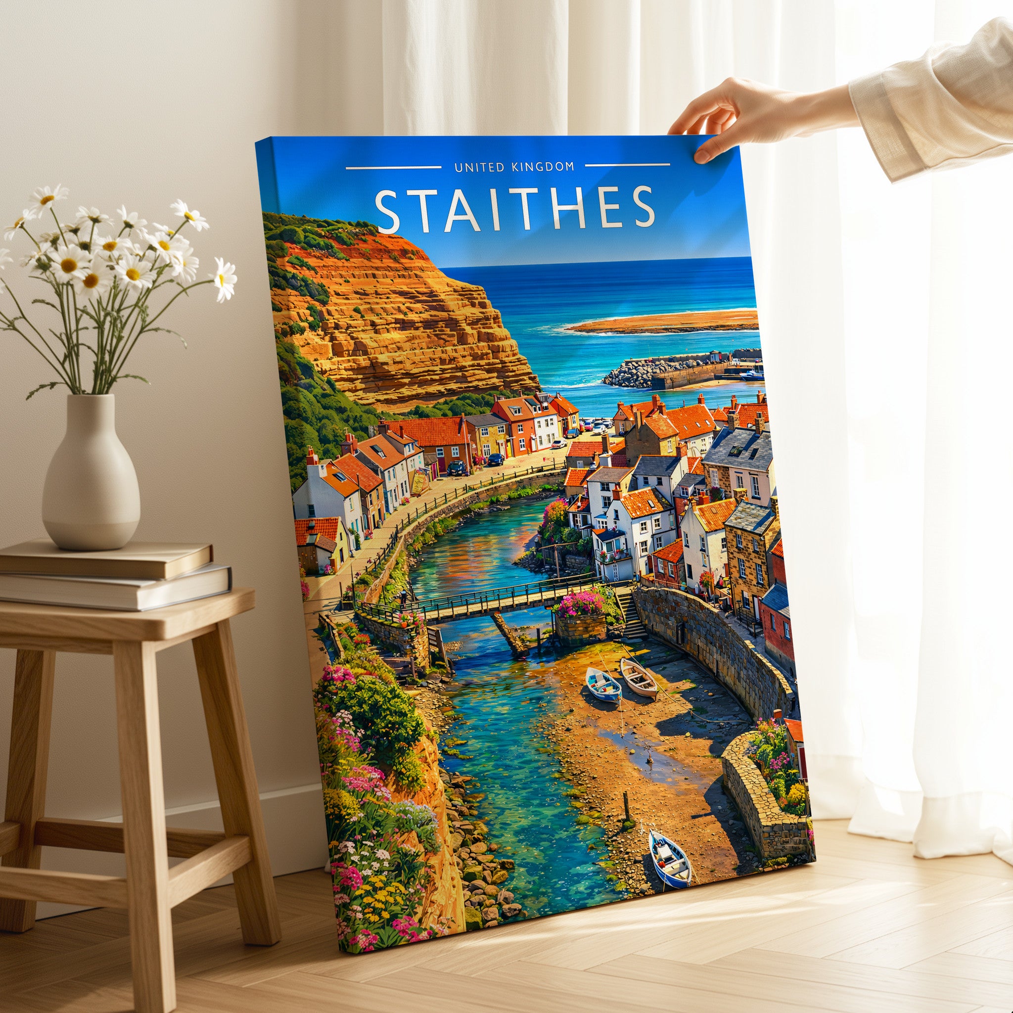 Staithes Travel Poster as a gallery-wrapped canvas