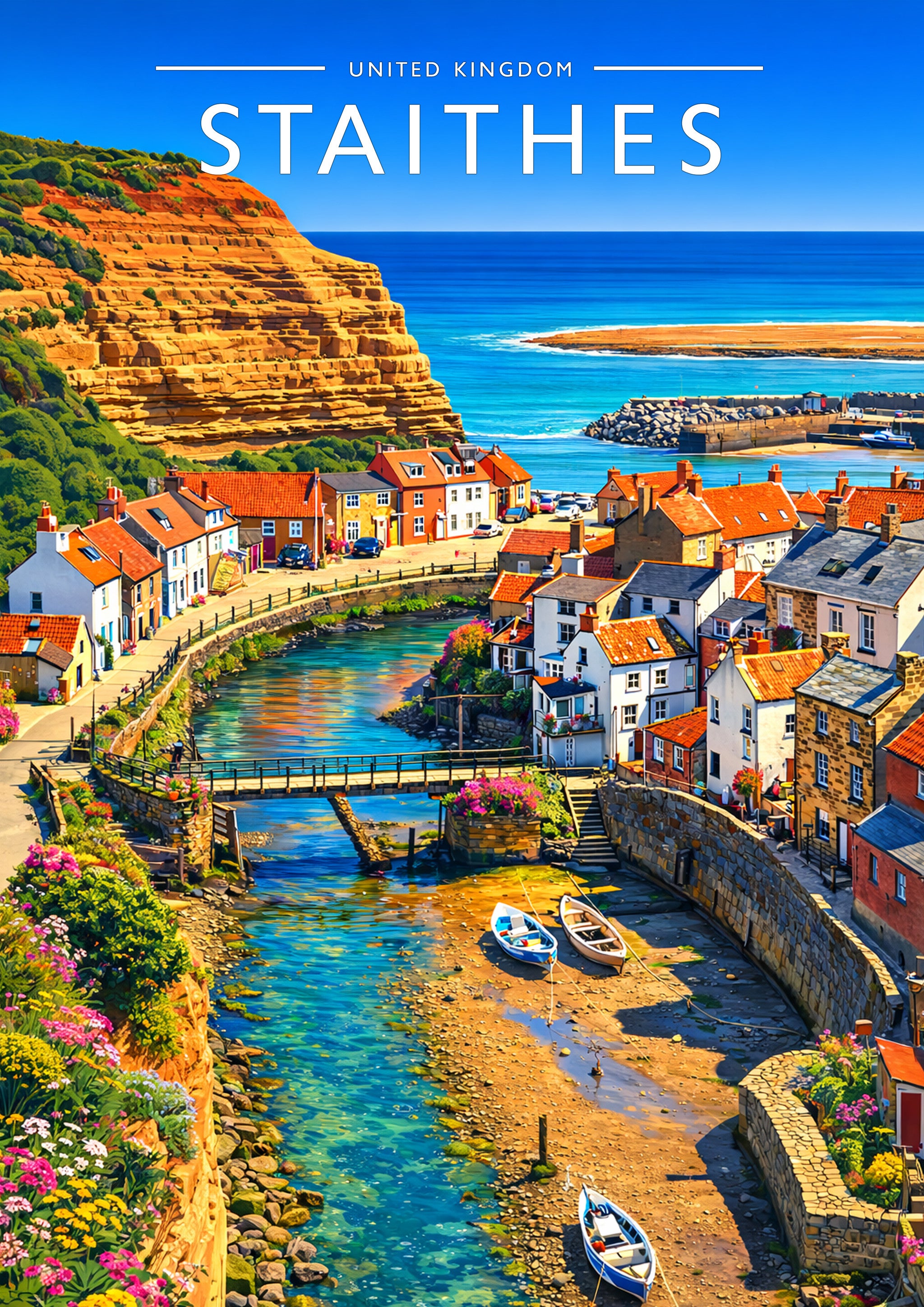 Staithes Travel Poster - A4 travel poster print