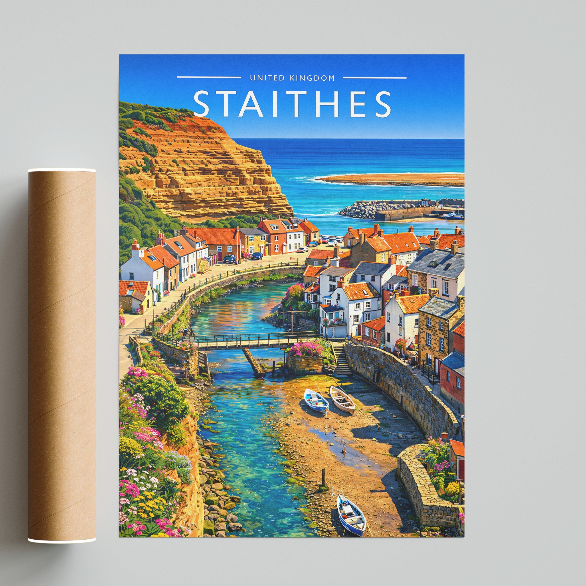Staithes Travel Poster - fine art print with shipping tube