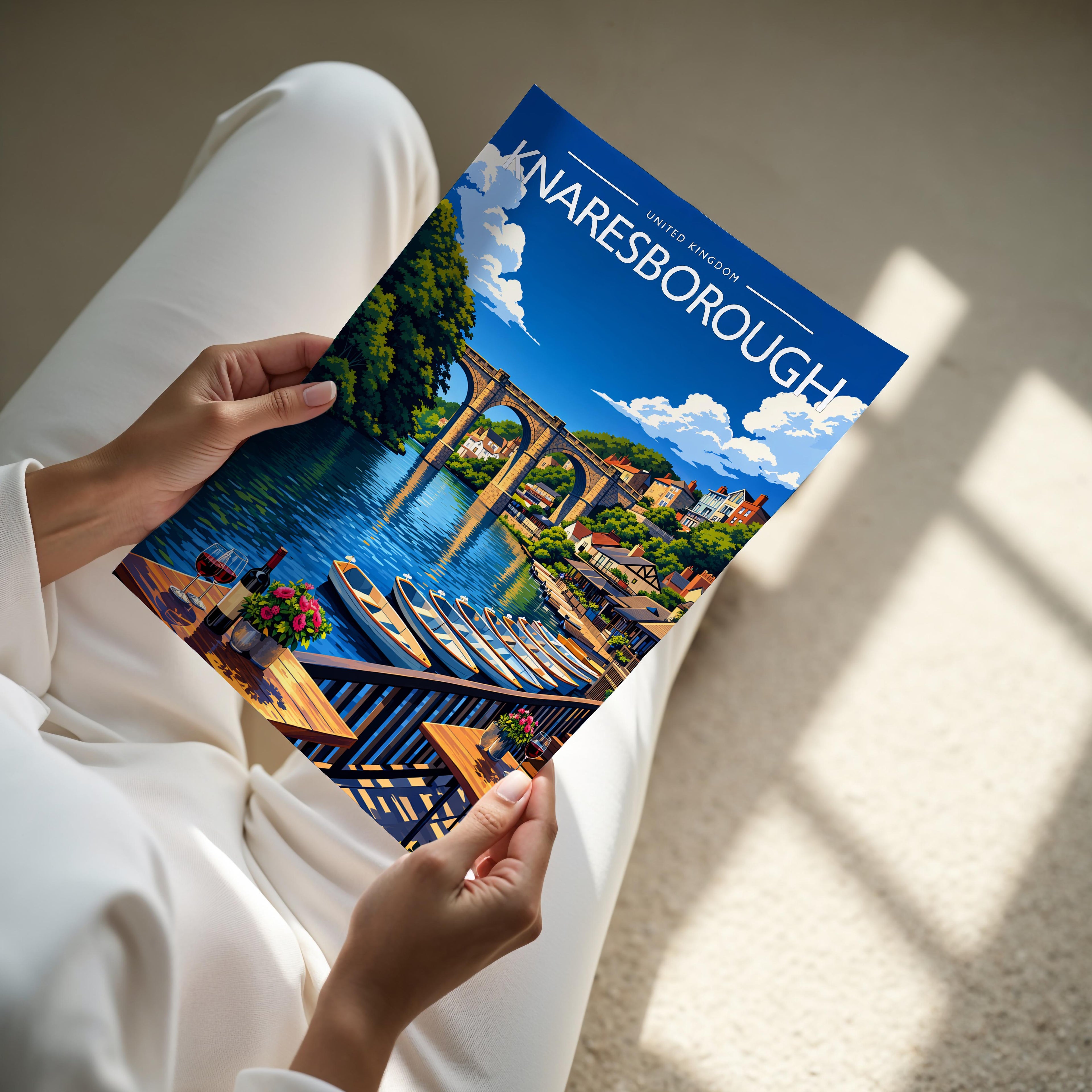 Knaresborough Travel Poster - A4 print held in hand