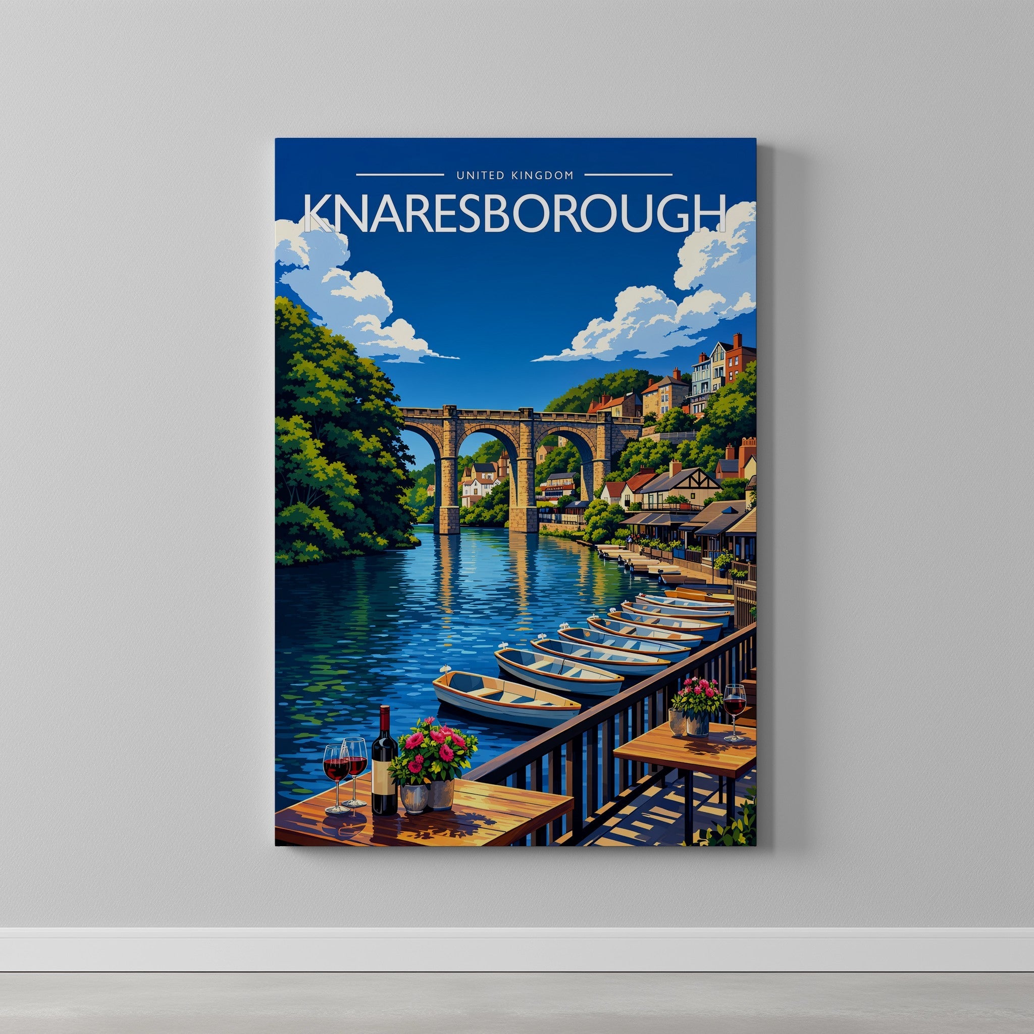 Knaresborough Travel Poster as a gallery-wrapped canvas on a plain wall