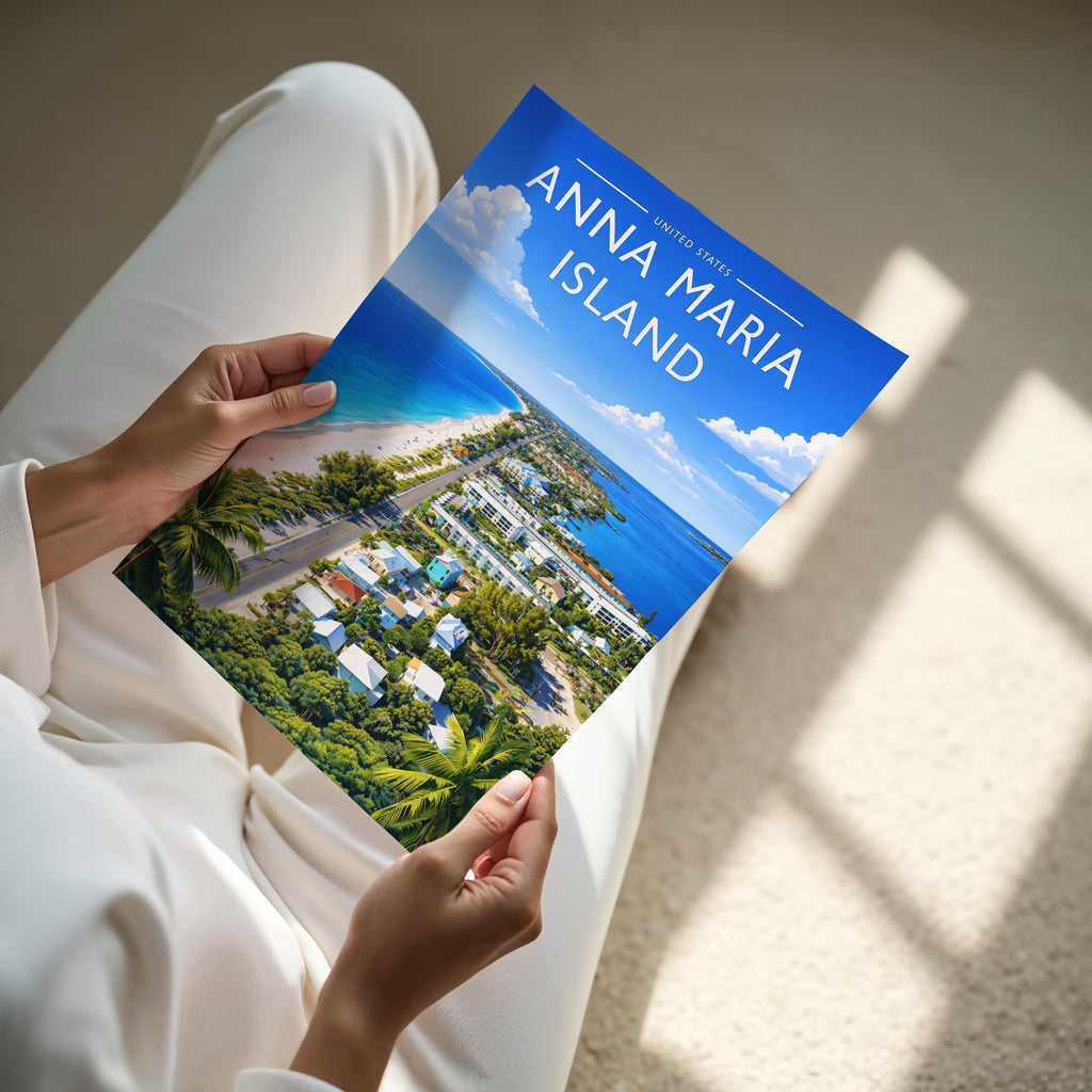 Anna Maria Island Travel Poster - A4 print held in hand