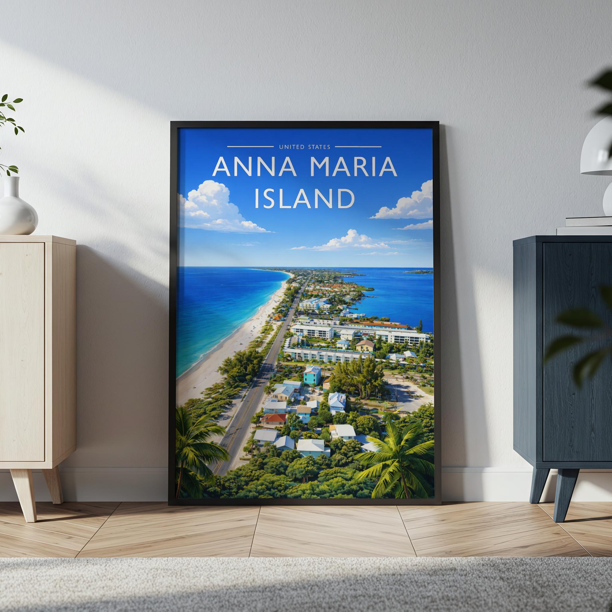 Anna Maria Island Travel Poster in a black frame
