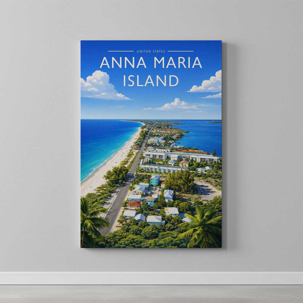 Anna Maria Island Travel Poster as a gallery-wrapped canvas on a plain wall
