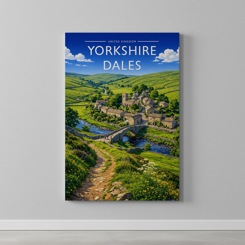 Yorkshire Dales #2 Travel Poster as a gallery-wrapped canvas on a plain wall