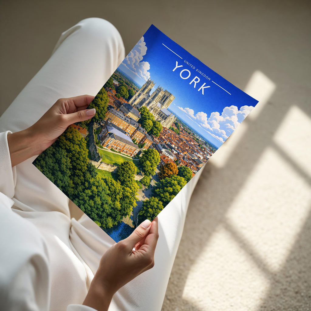 York #2 Travel Poster - A4 print held in hand