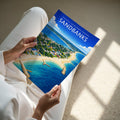 Sandbanks Travel Poster - A4 print held in hand