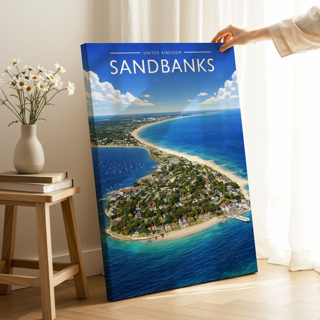 Sandbanks #2 Travel Poster as a gallery-wrapped canvas